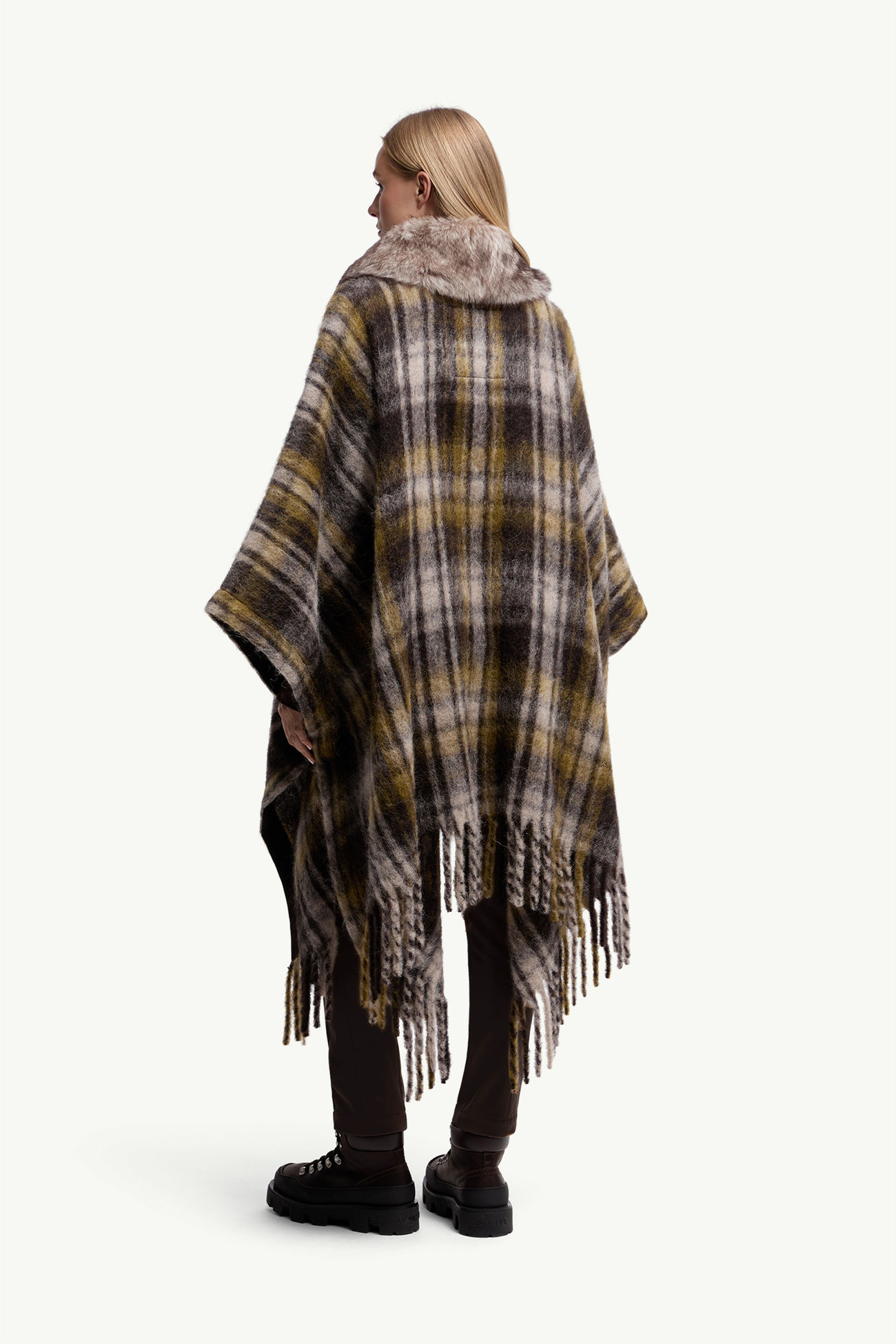 Cape aus einer Mischung aus Mohair, Alpaka und Wolle mit Fransen Damen Braun Moncler 4