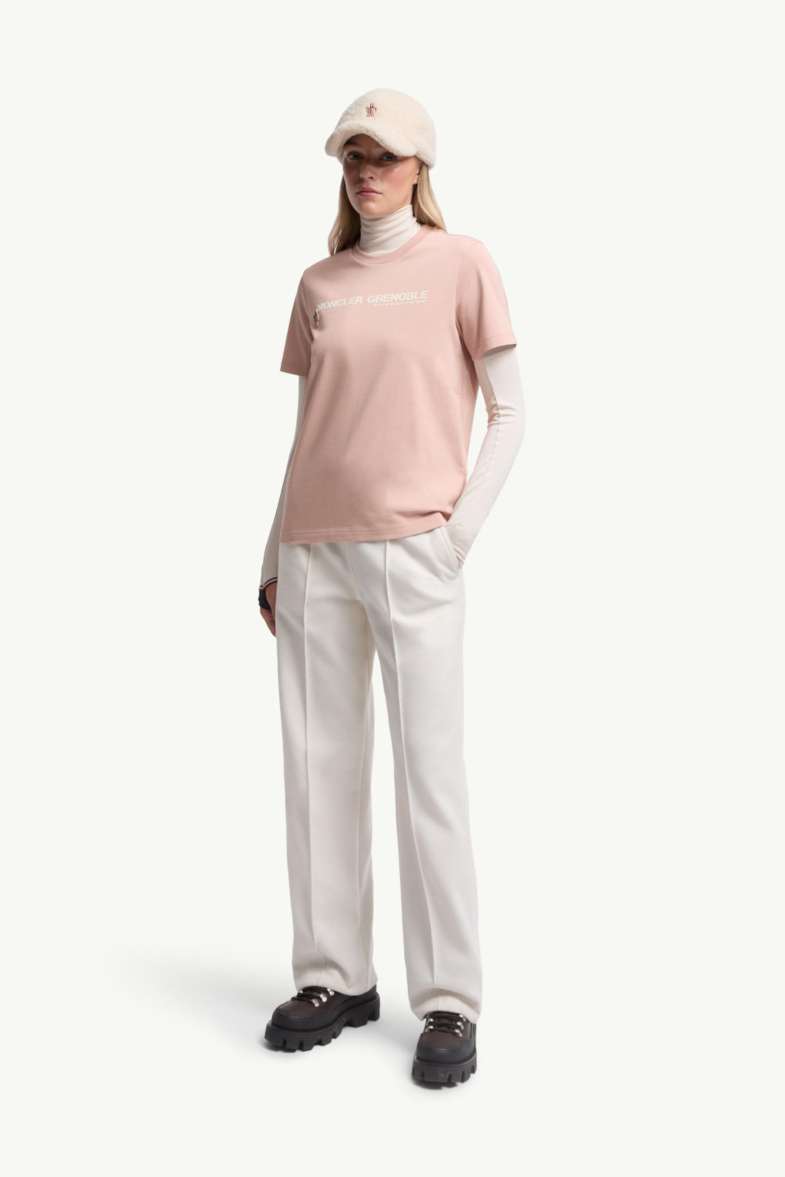 Logo Cotton T-Shirt Women Pink Moncler 0