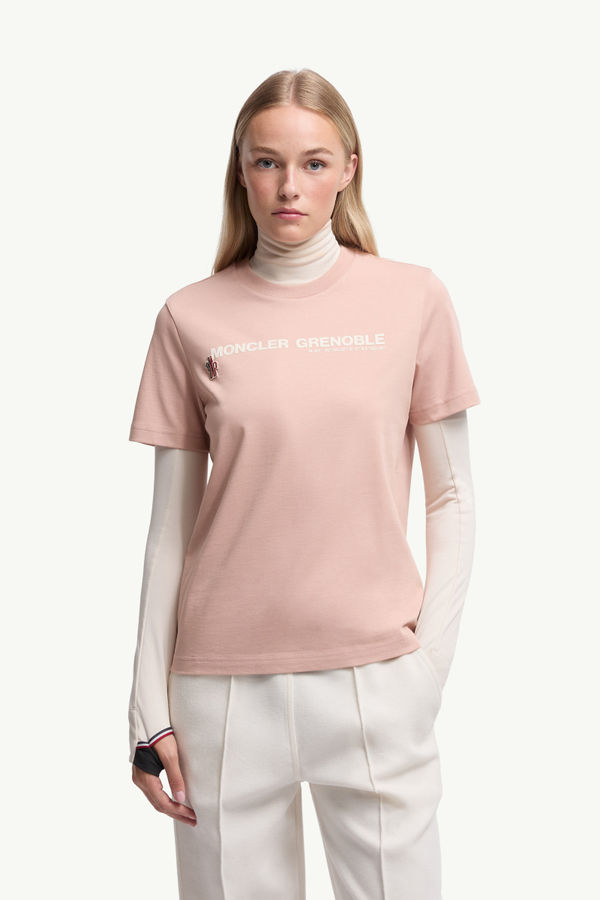 Logo Cotton T-Shirt Women Pink Moncler 3