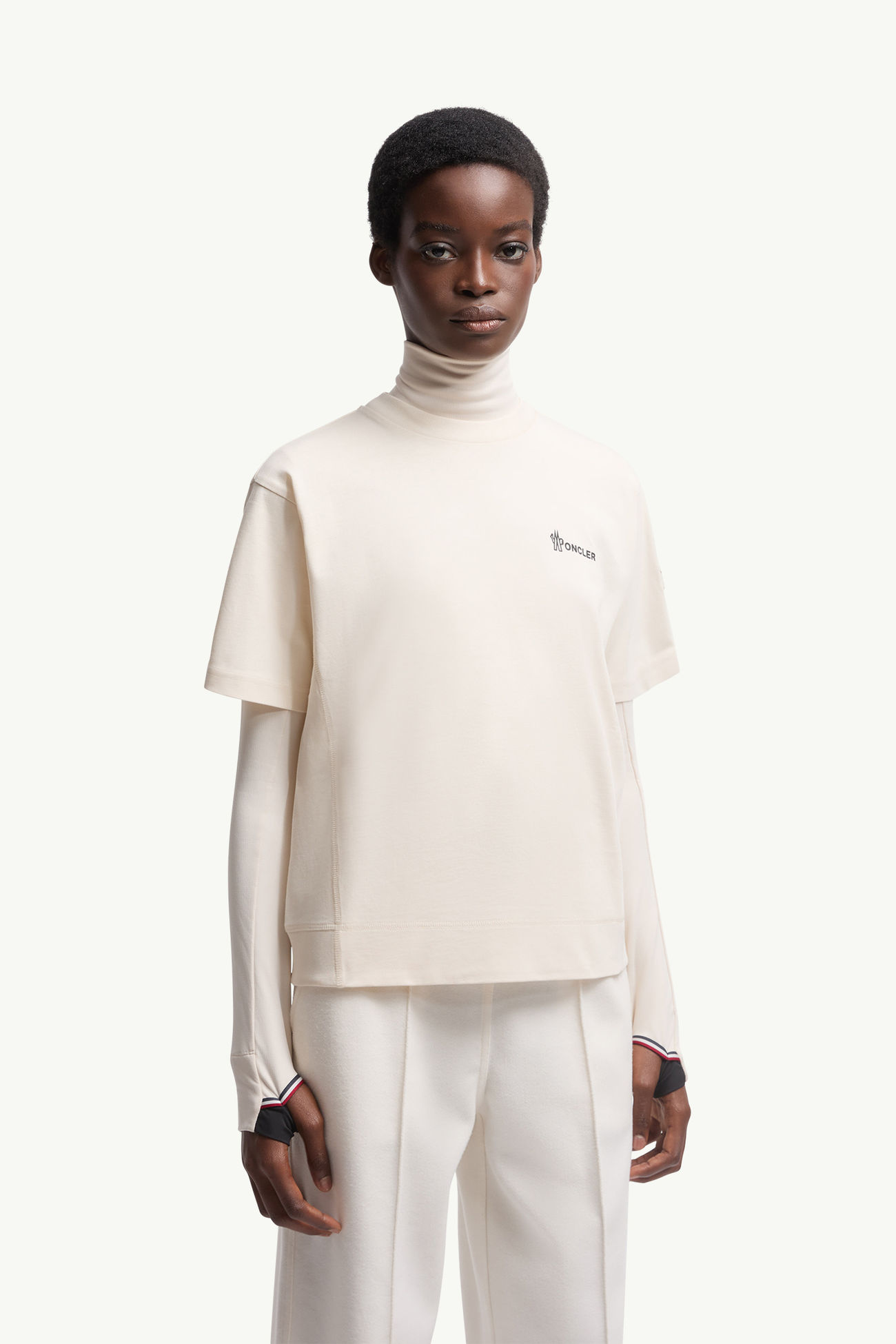 Embossed Logo Cotton T-Shirt Women White Moncler 3