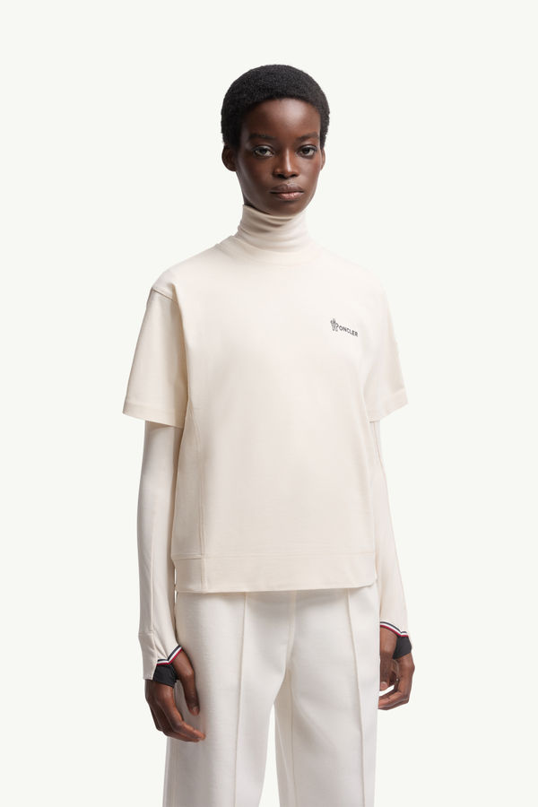 Embossed Logo Cotton T-Shirt Women White Moncler 3