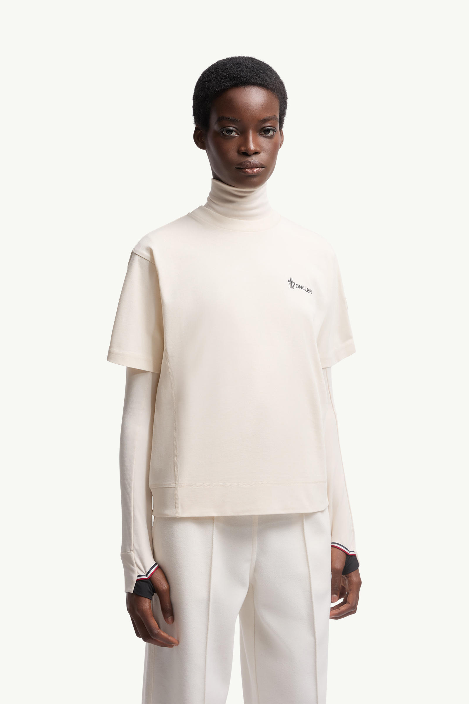 Embossed Logo Cotton T-Shirt Women White Moncler 3