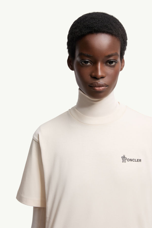 Embossed Logo Cotton T-Shirt Women White Moncler 5