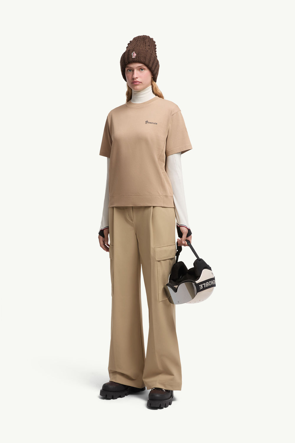 Embossed Logo Cotton T-Shirt Women Beige Moncler 0