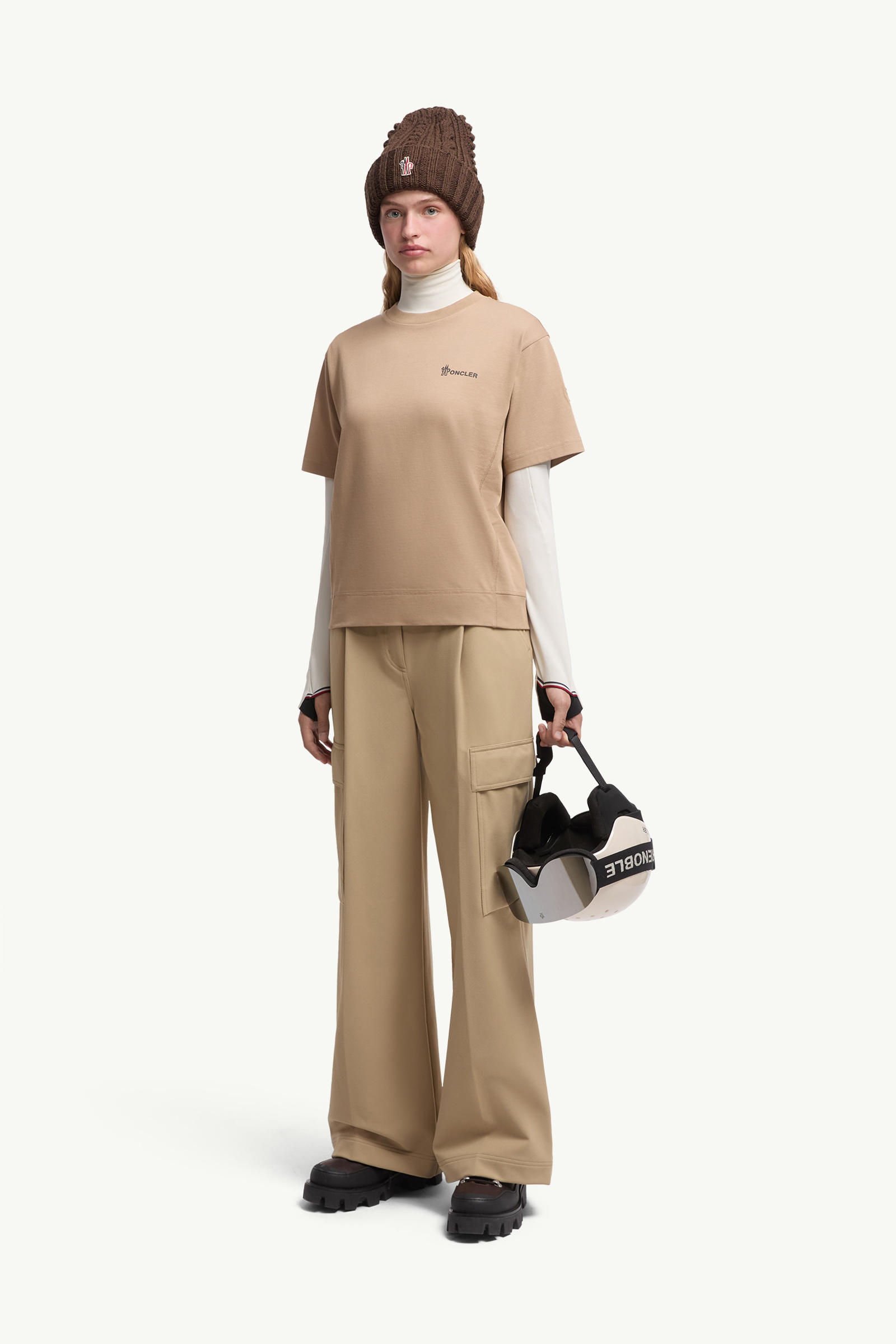 Embossed Logo Cotton T-Shirt Women Beige Moncler 0