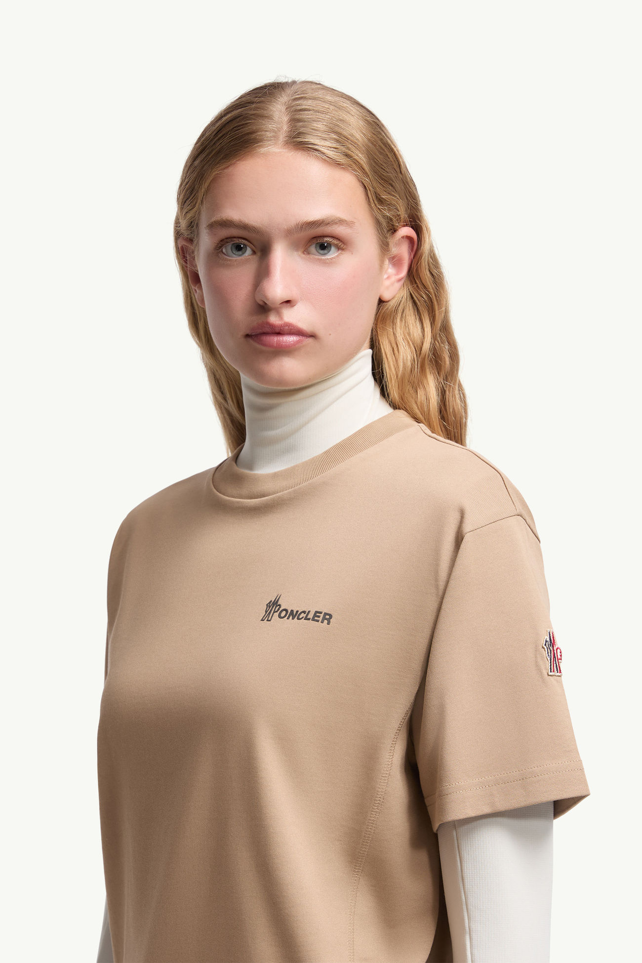Embossed Logo Cotton T-Shirt Women Beige Moncler 1
