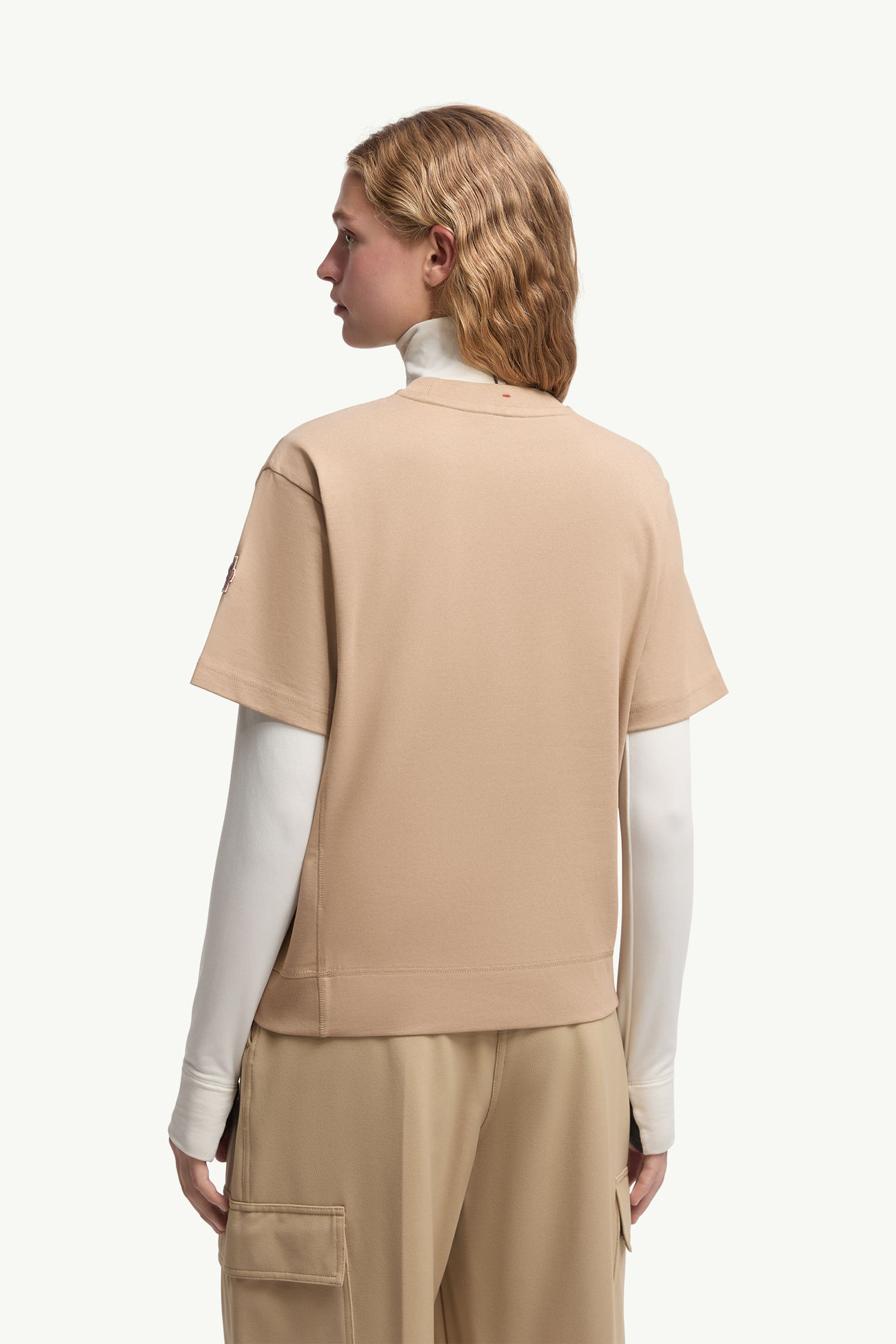 Embossed Logo Cotton T-Shirt Women Beige Moncler 4