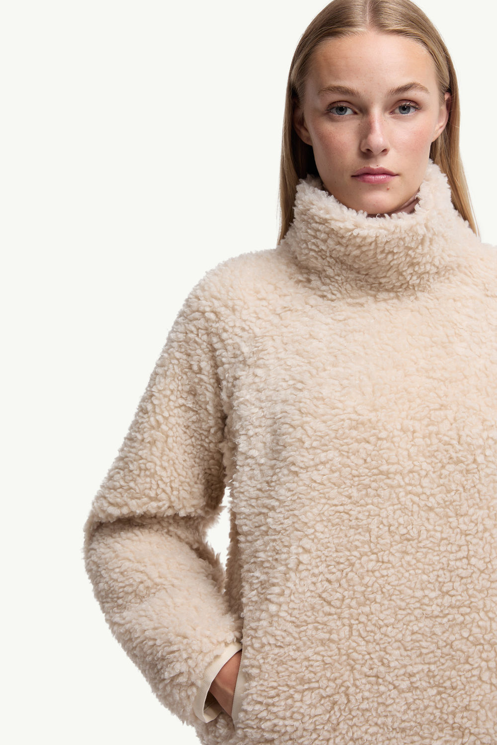 Teddy Turtleneck Sweatshirt Women Light Beige Moncler 5