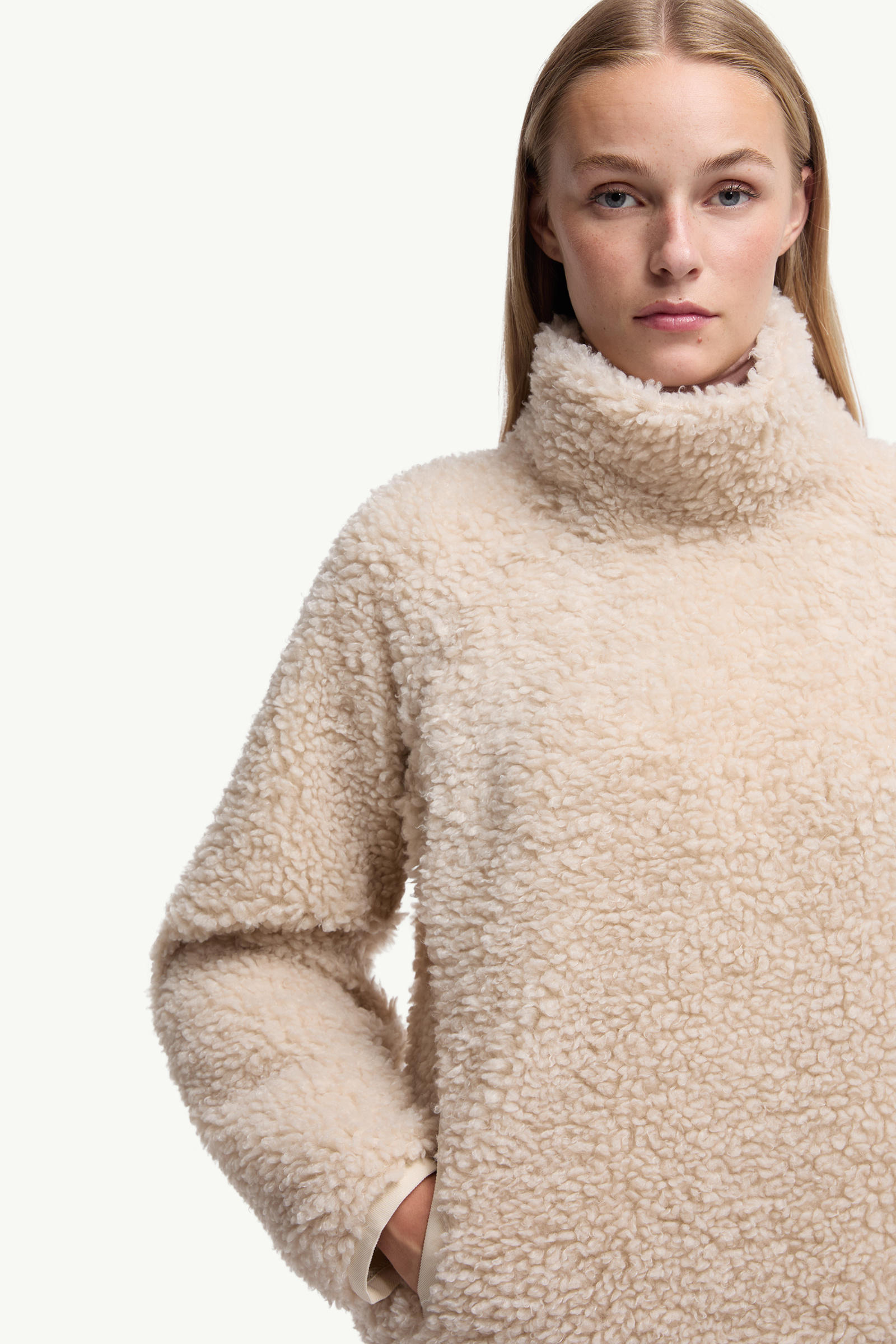 Teddy Turtleneck Sweatshirt Women Light Beige Moncler 5