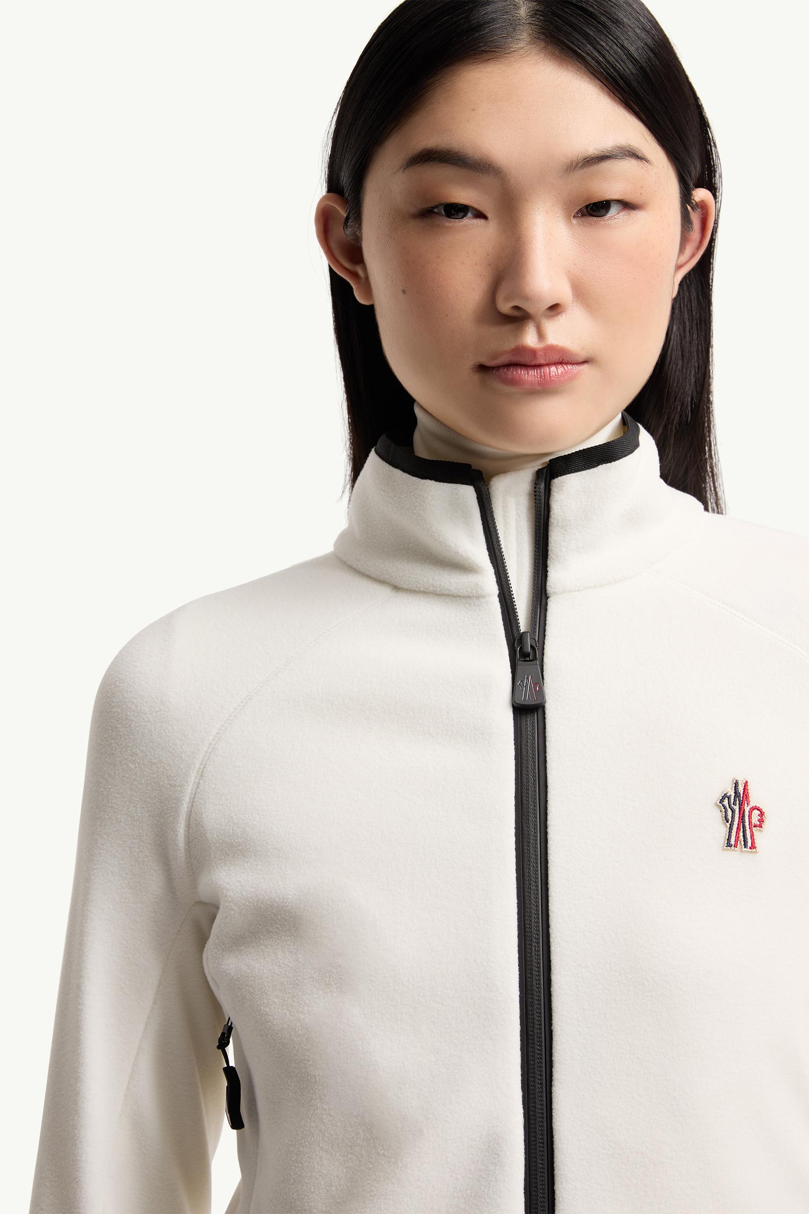 White Fleece Zip-Up Sweatshirt - Sweatshirts for Women | Moncler US