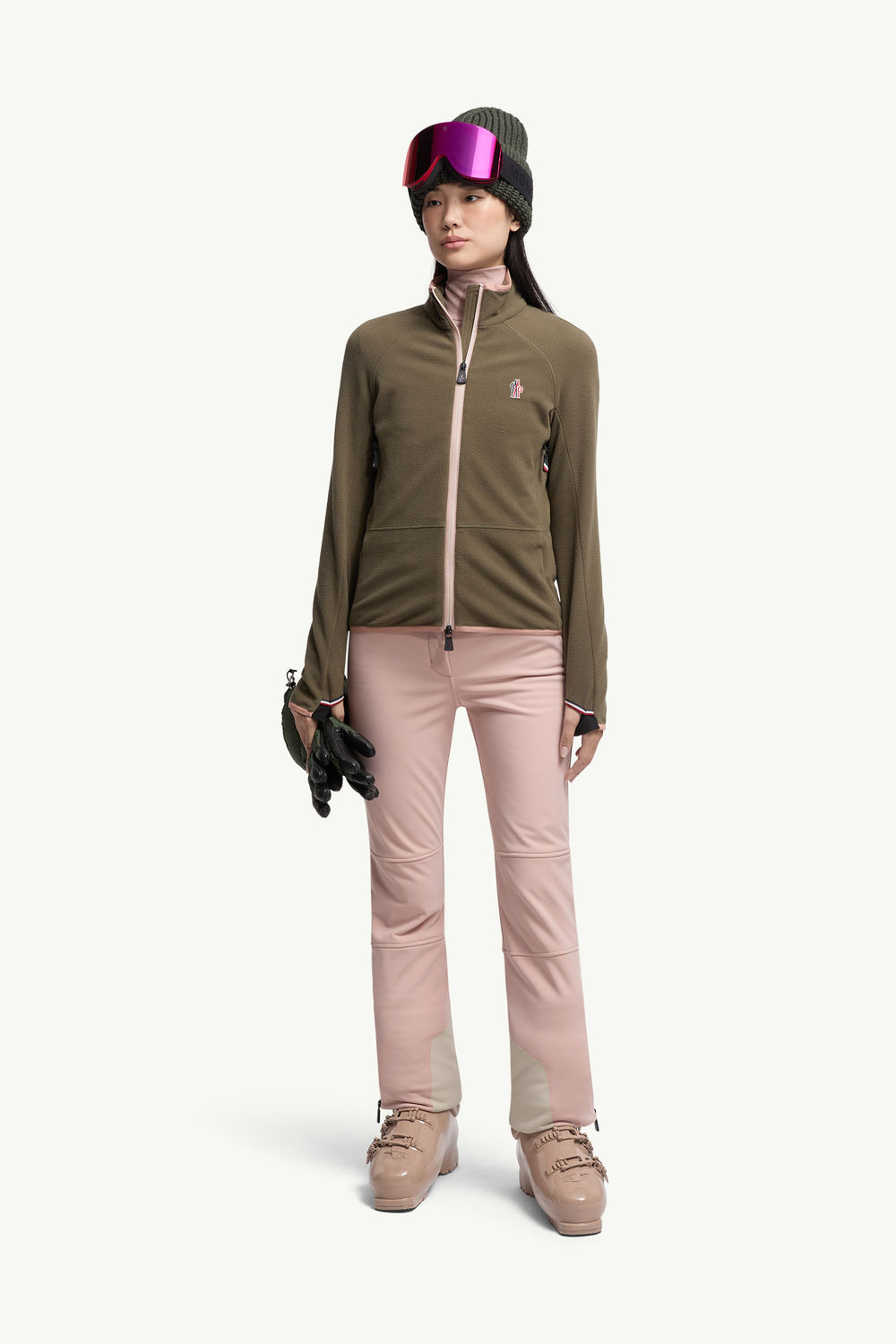 Fleece Zip-Up Sweatshirt Women Olive Green Moncler 0