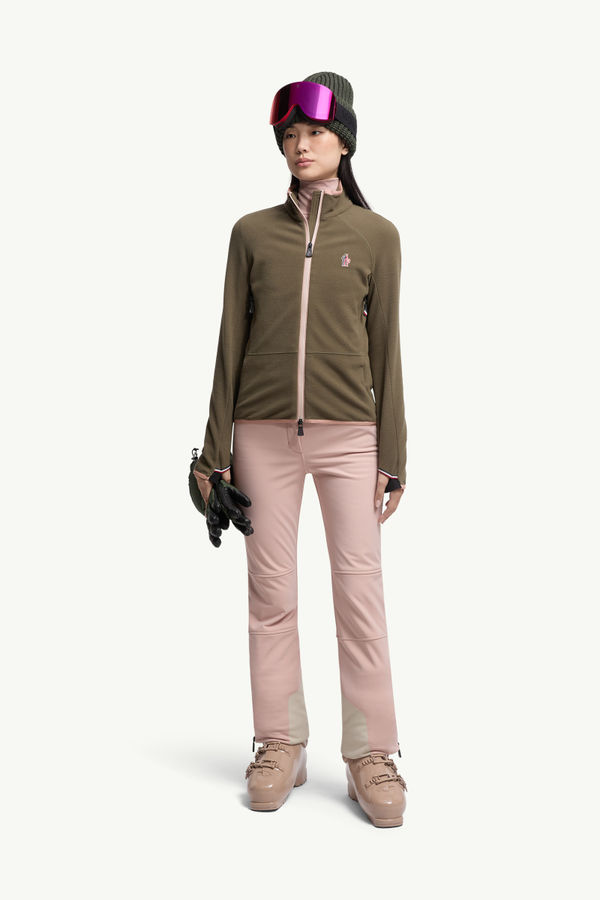 Fleece Zip-Up Sweatshirt Women Olive Green Moncler 0