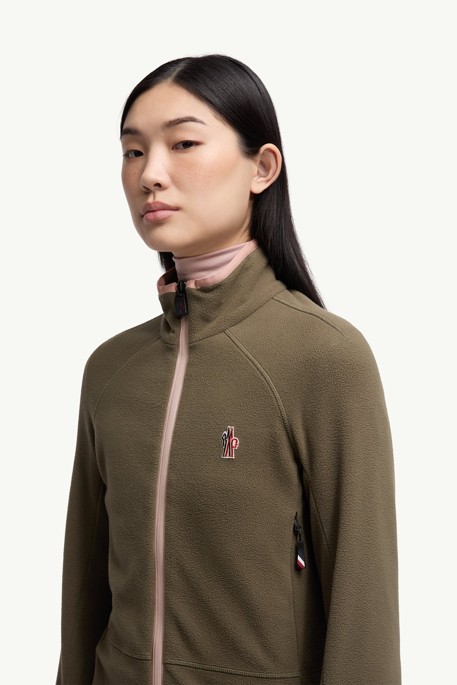Fleece Zip-Up Sweatshirt Women Olive Green Moncler 1