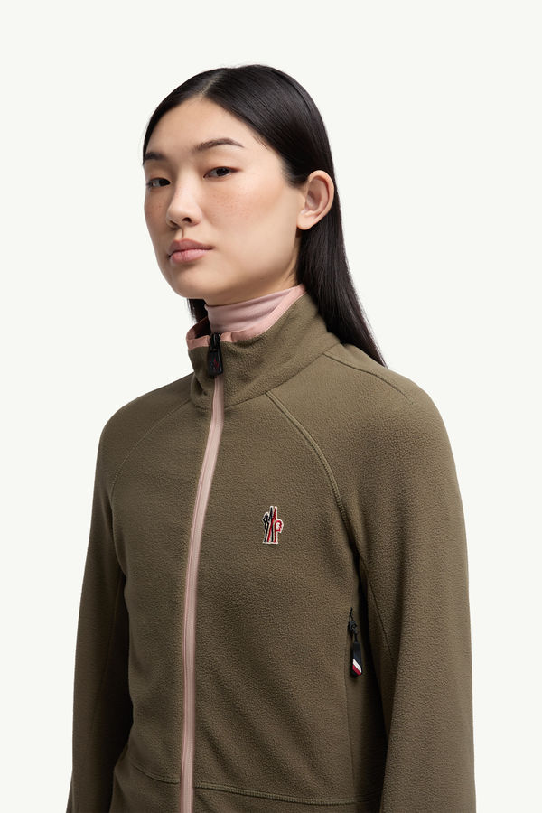 Fleece Zip-Up Sweatshirt Women Olive Green Moncler 1