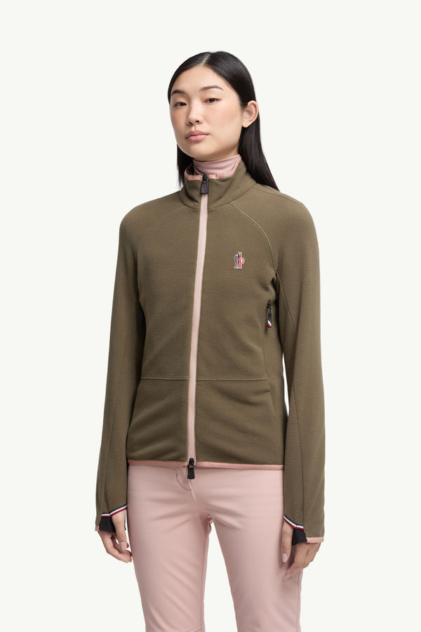 Fleece Zip-Up Sweatshirt Women Olive Green Moncler 3