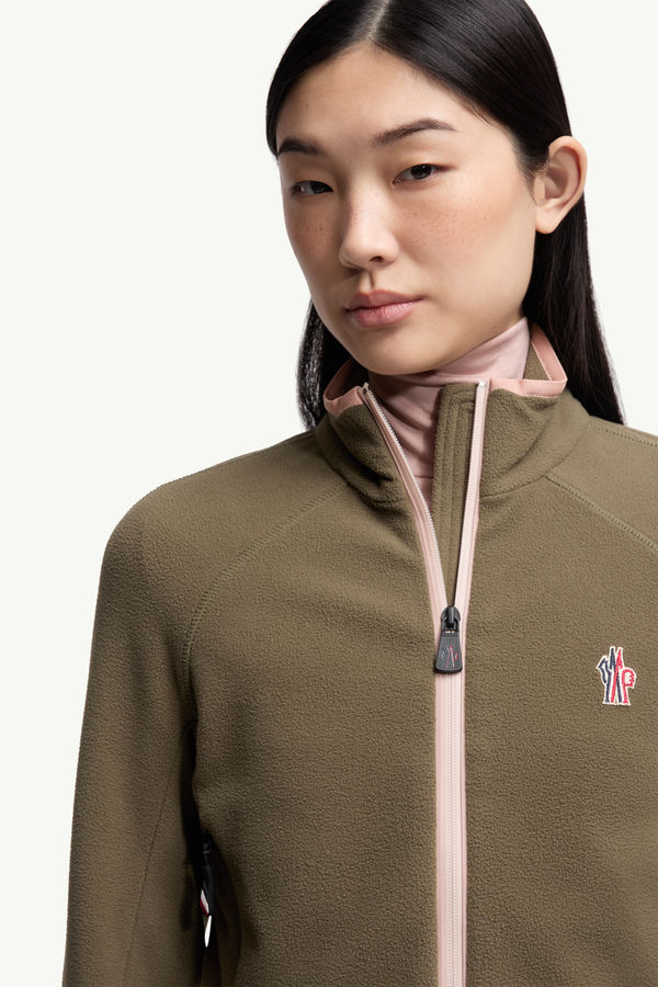 Fleece Zip-Up Sweatshirt Women Olive Green Moncler 5