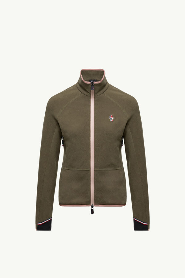 Fleece Zip-Up Sweatshirt Women Olive Green Moncler 2