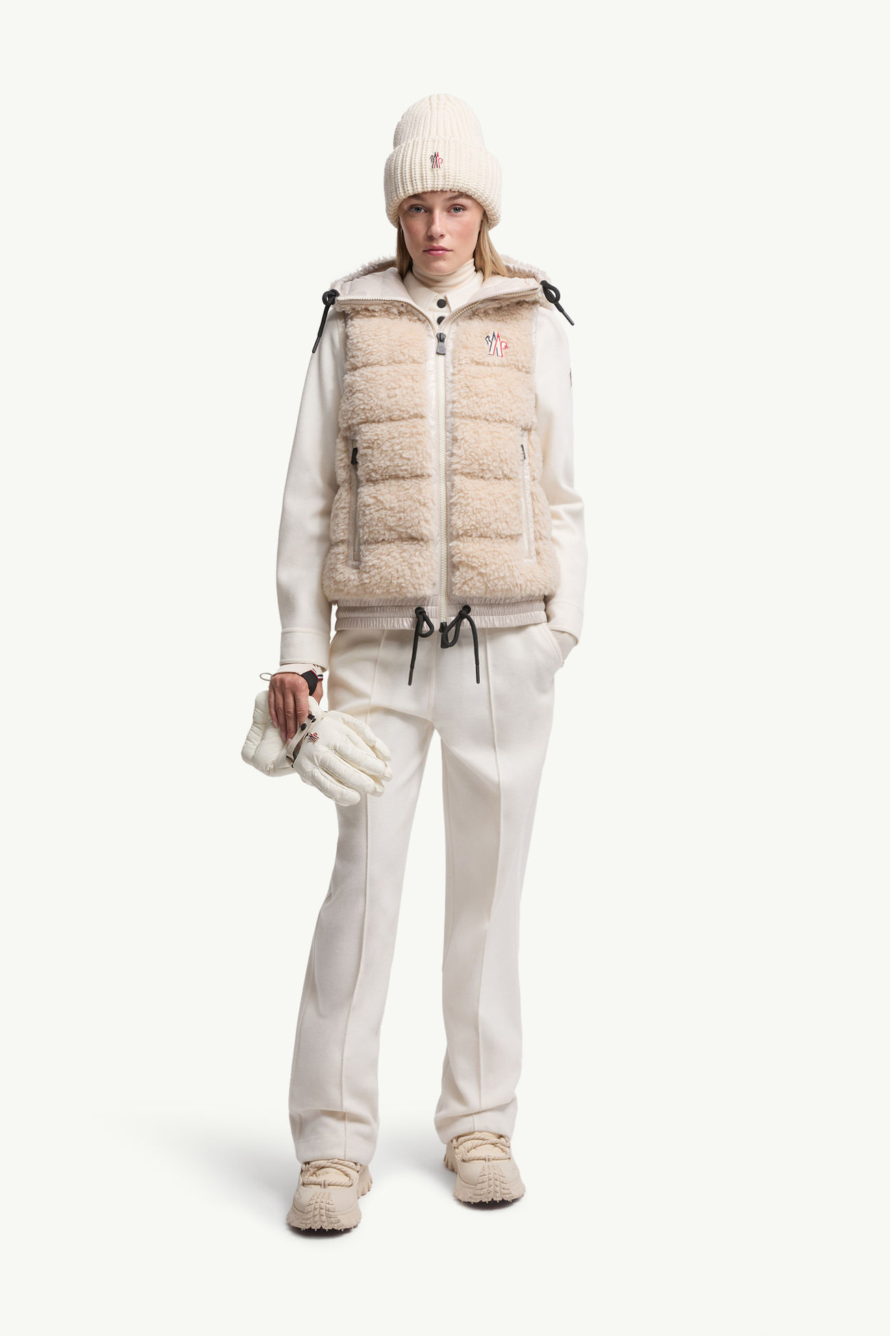 Gilet zippé en teddy matelassé Femmes Beige Clair Moncler 0