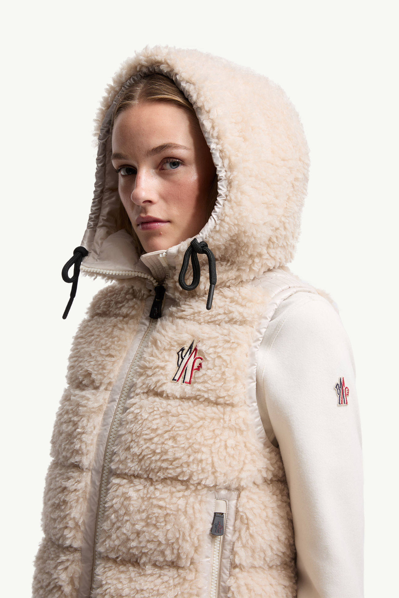 夾層泰迪布拉鏈背心 女士 淺米色 Moncler 1