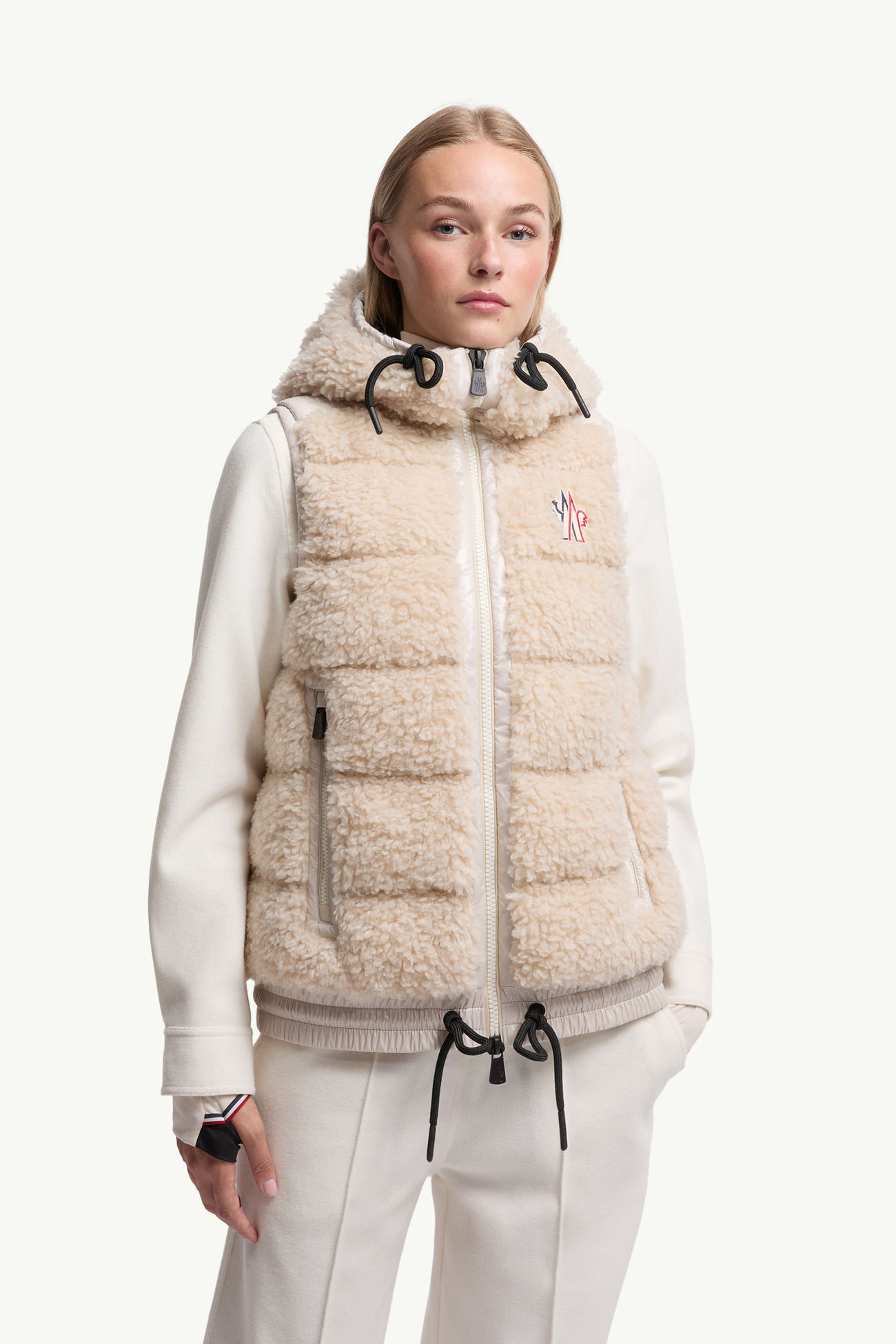 夾層泰迪布拉鏈背心 女士 淺米色 Moncler 3