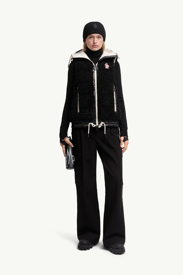 Gilet imbottito effetto teddy Donna Nero Moncler 0