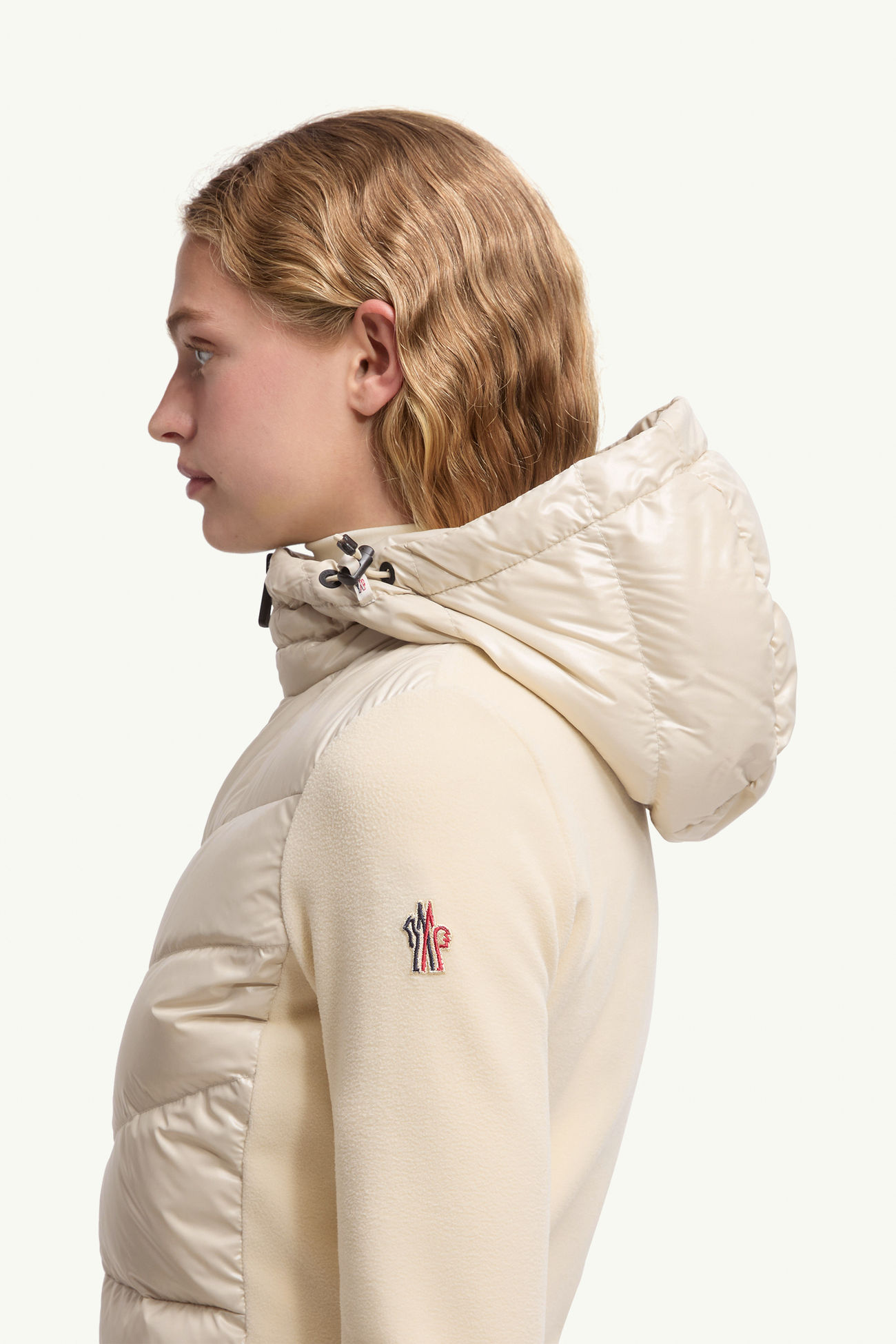 Kapuzenpullover aus wattiertem Fleece mit Reißverschluss Damen Weiß Moncler 1