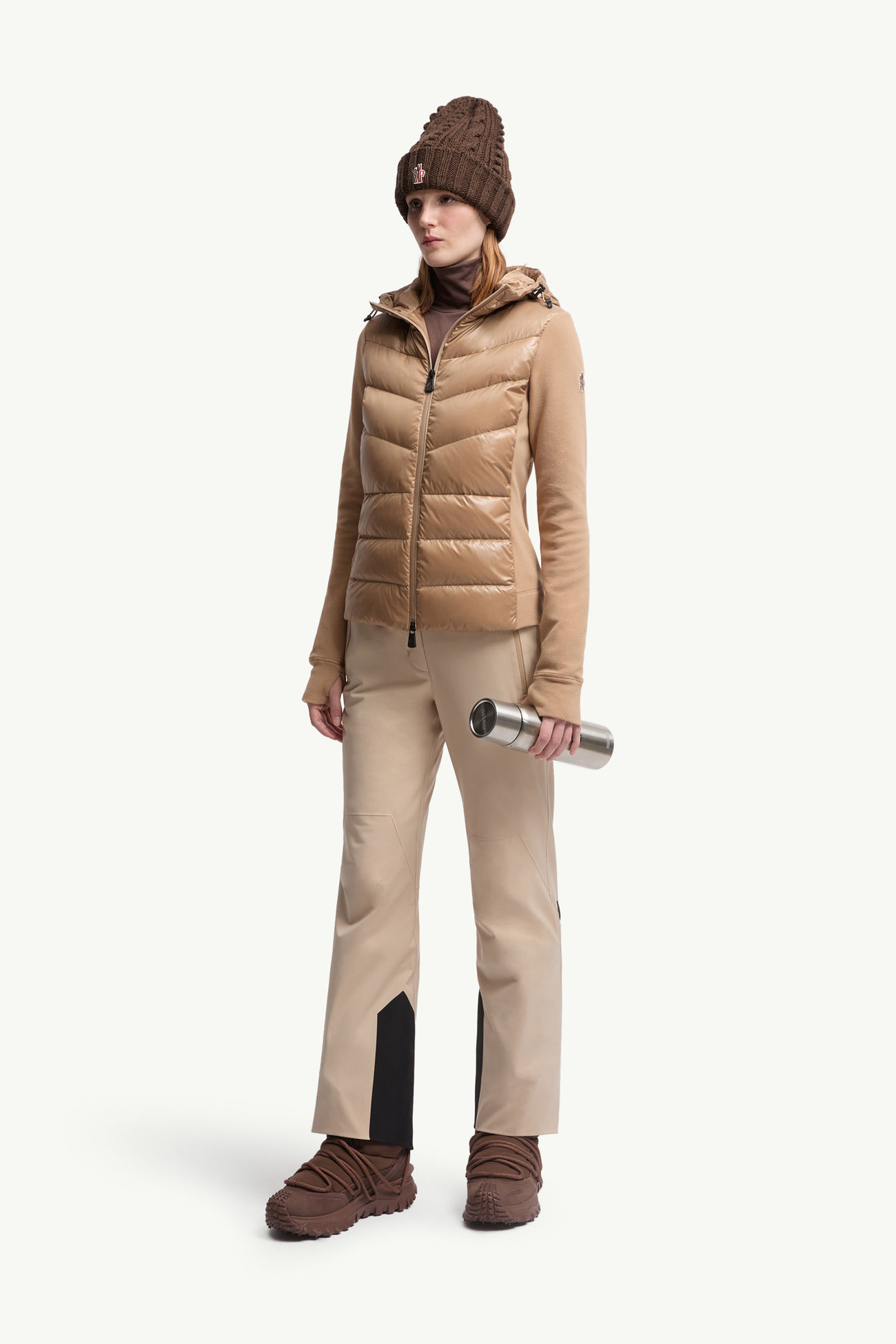 Kapuzenpullover aus wattiertem Fleece mit Reißverschluss Damen Beige Moncler 0