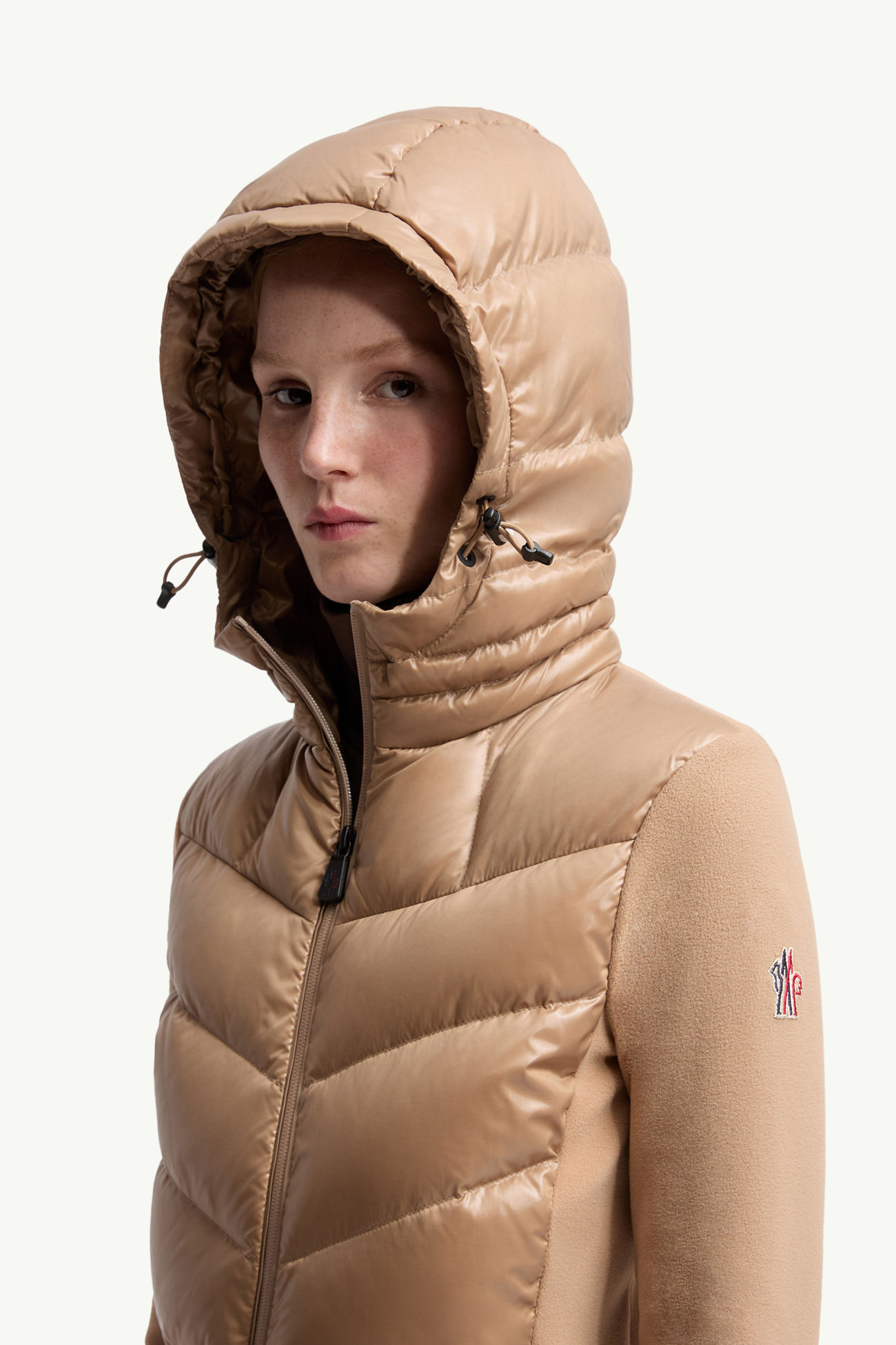 Kapuzenpullover aus wattiertem Fleece mit Reißverschluss Damen Beige Moncler 1