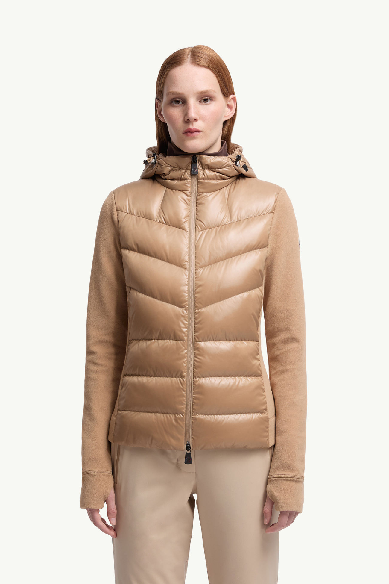 Kapuzenpullover aus wattiertem Fleece mit Reißverschluss Damen Beige Moncler 3