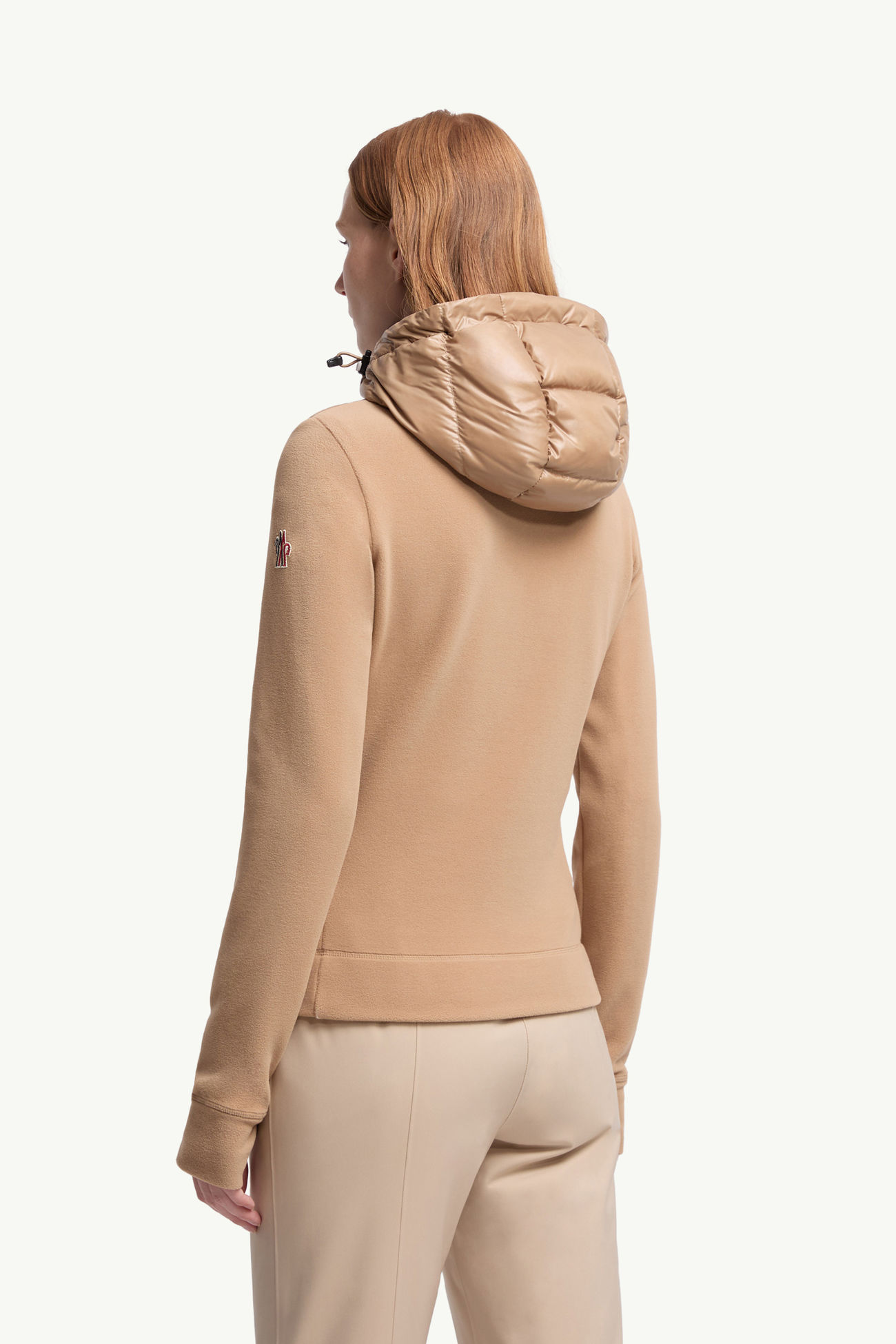 Kapuzenpullover aus wattiertem Fleece mit Reißverschluss Damen Beige Moncler 4