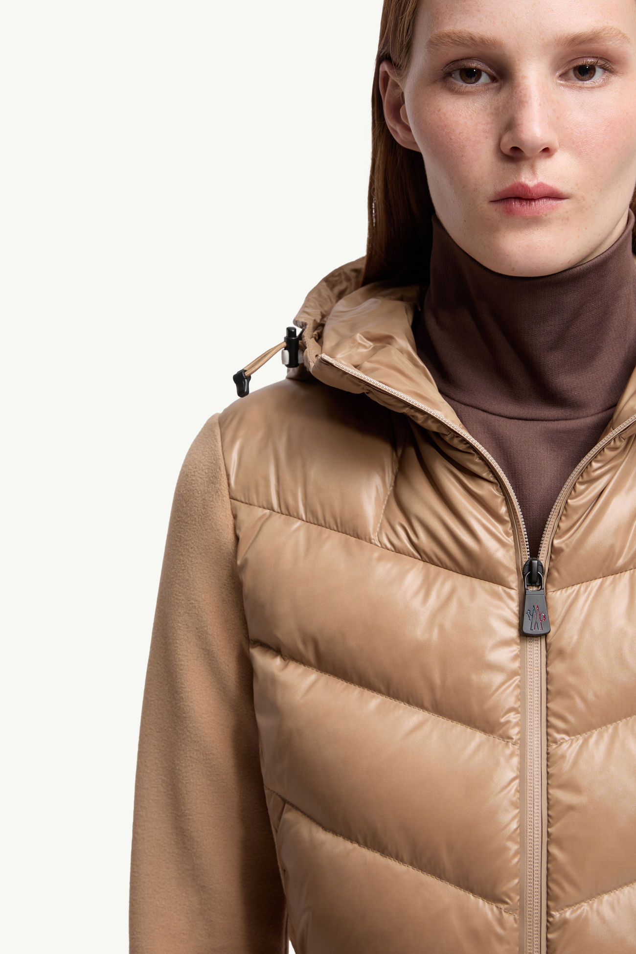 夾層抓毛拉鏈連帽衫 女士 米色 Moncler 5