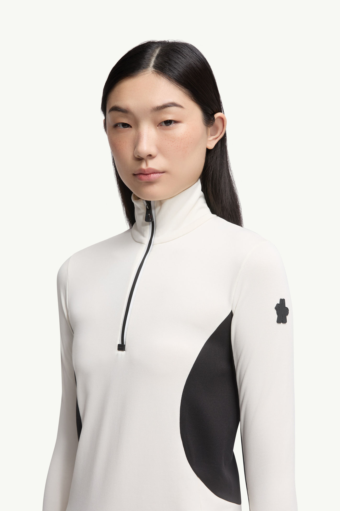 Rollkragenpullover mit halbem Reißverschluss Damen Weiß Moncler 1