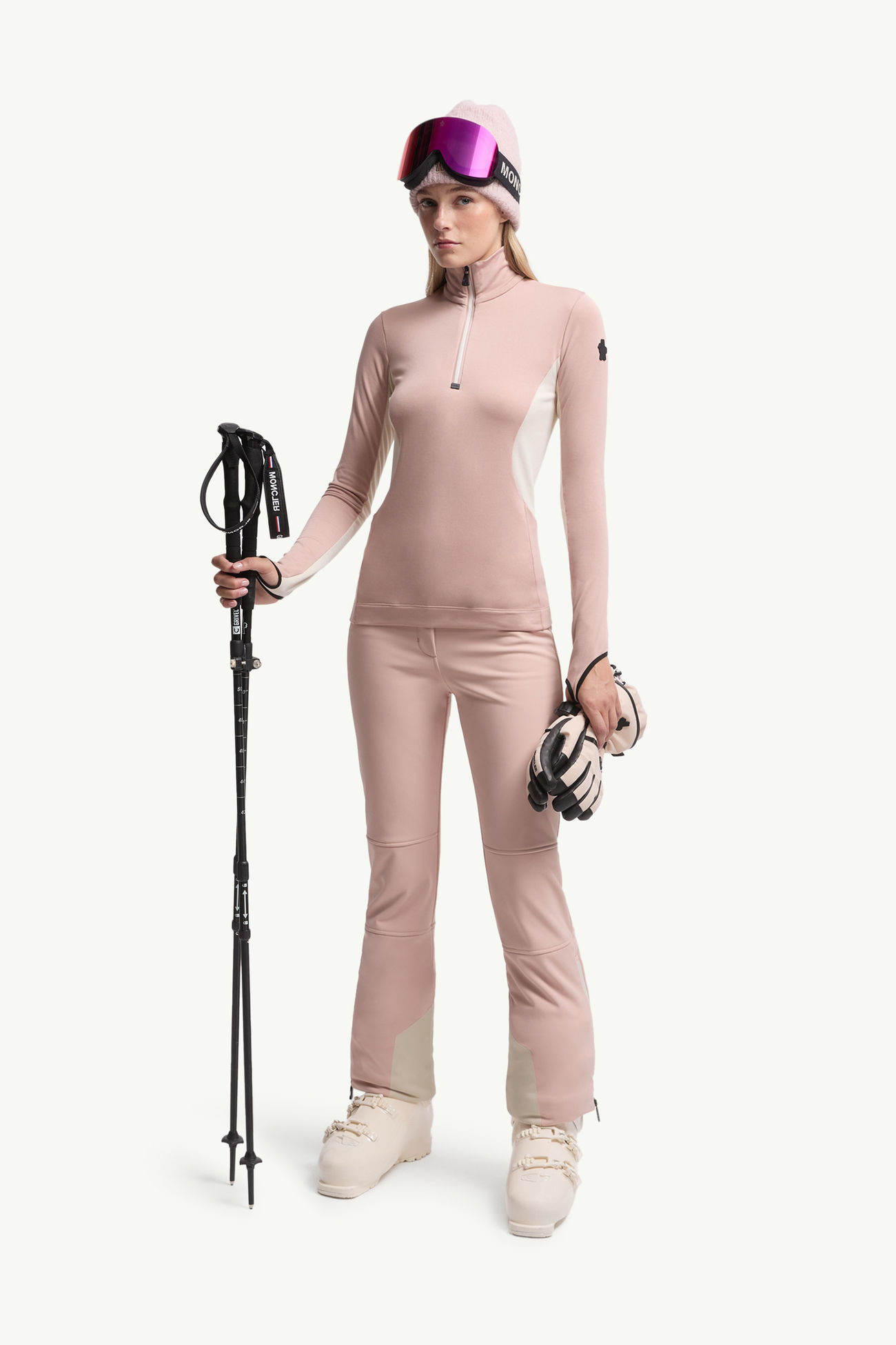 Rollkragenpullover mit halbem Reißverschluss Damen Pink Moncler 0