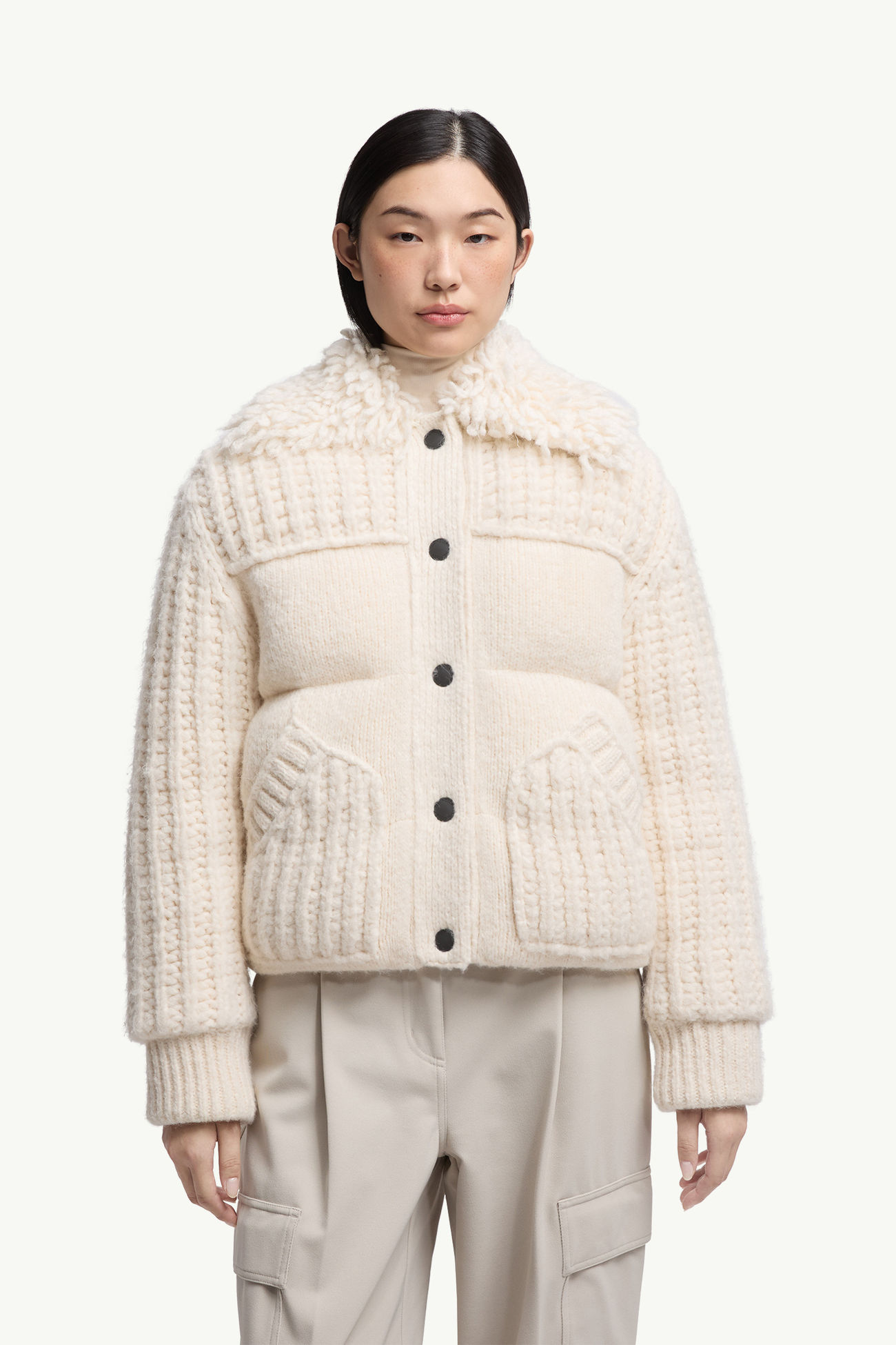 Piumino Corto in Misto Alpaca Hillehorn Donna Bianco Avorio Moncler 3