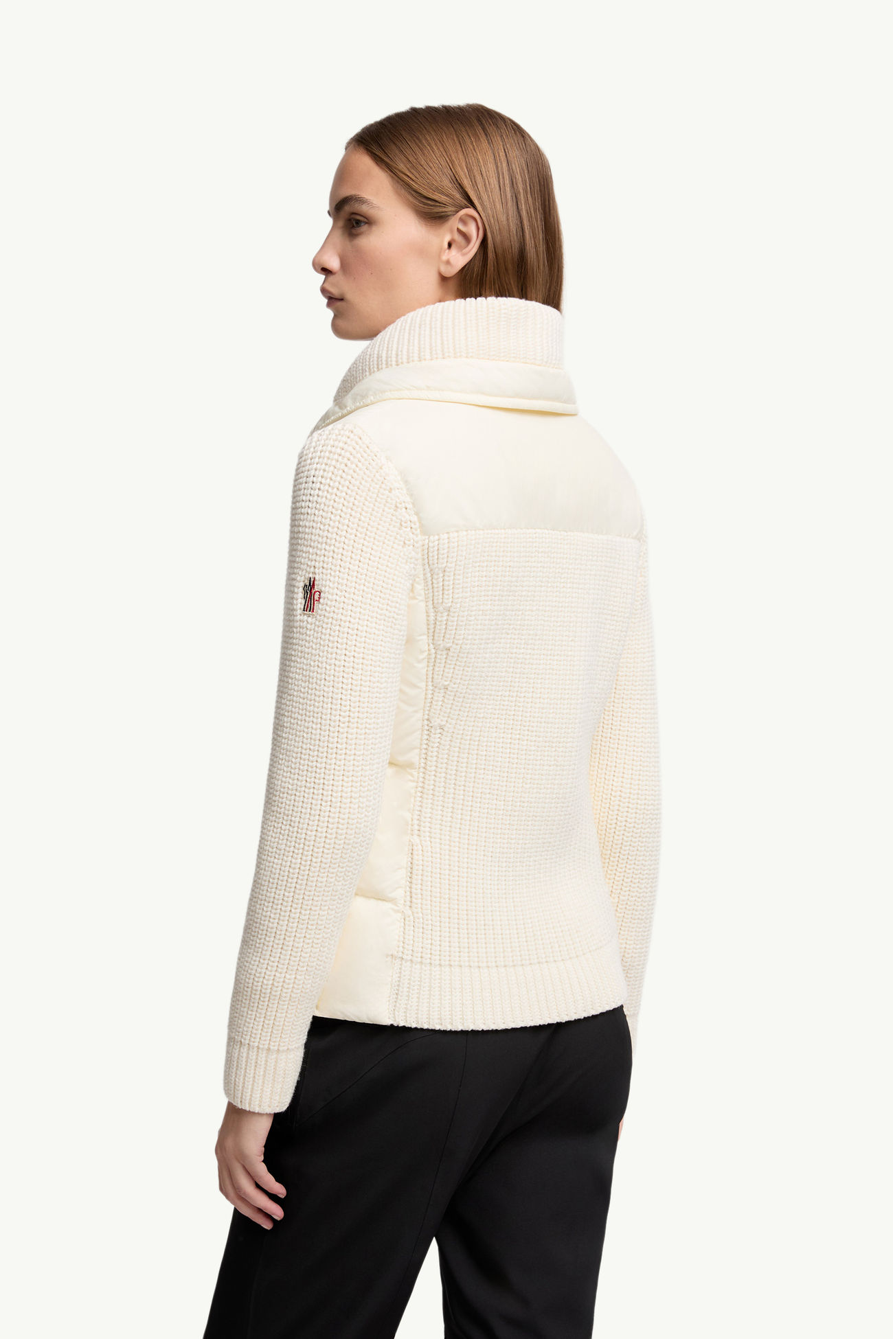 Wattierte Strickjacke aus Wolle mit Reißverschluss Damen Weiß-Elfenbein Moncler 4