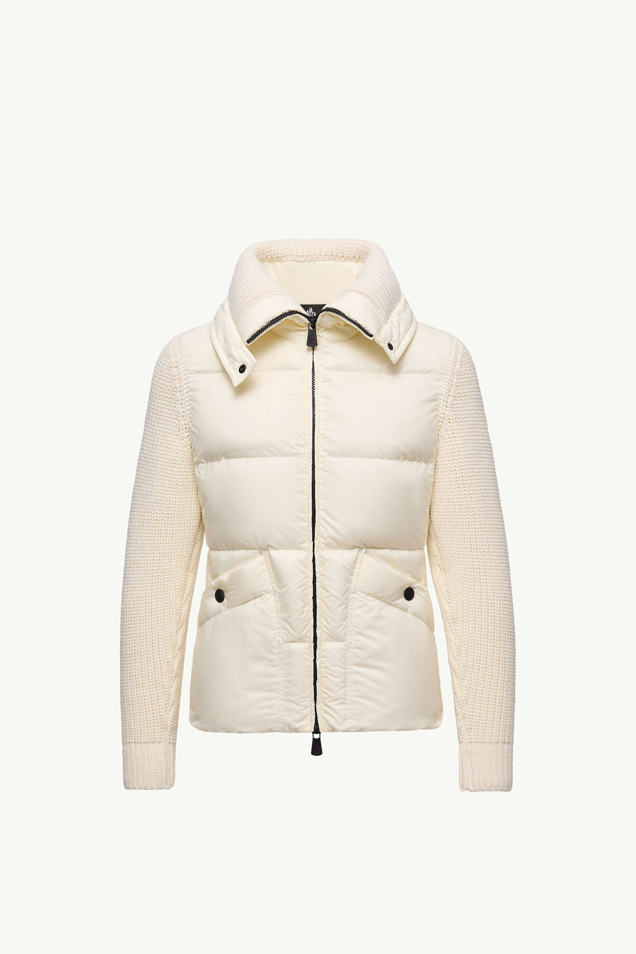 Wattierte Strickjacke aus Wolle mit Reißverschluss Damen Weiß-Elfenbein Moncler 2