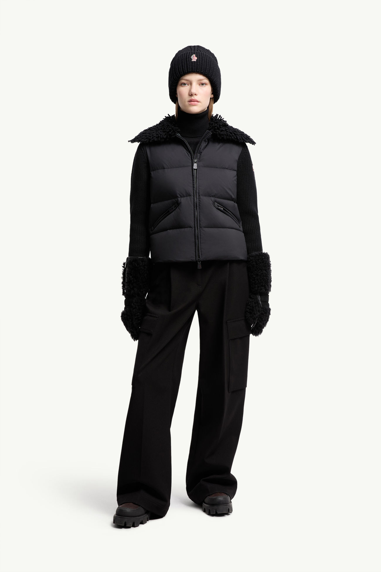 Cárdigan con cremallera de lana acolchada Mujer Negro Moncler 0