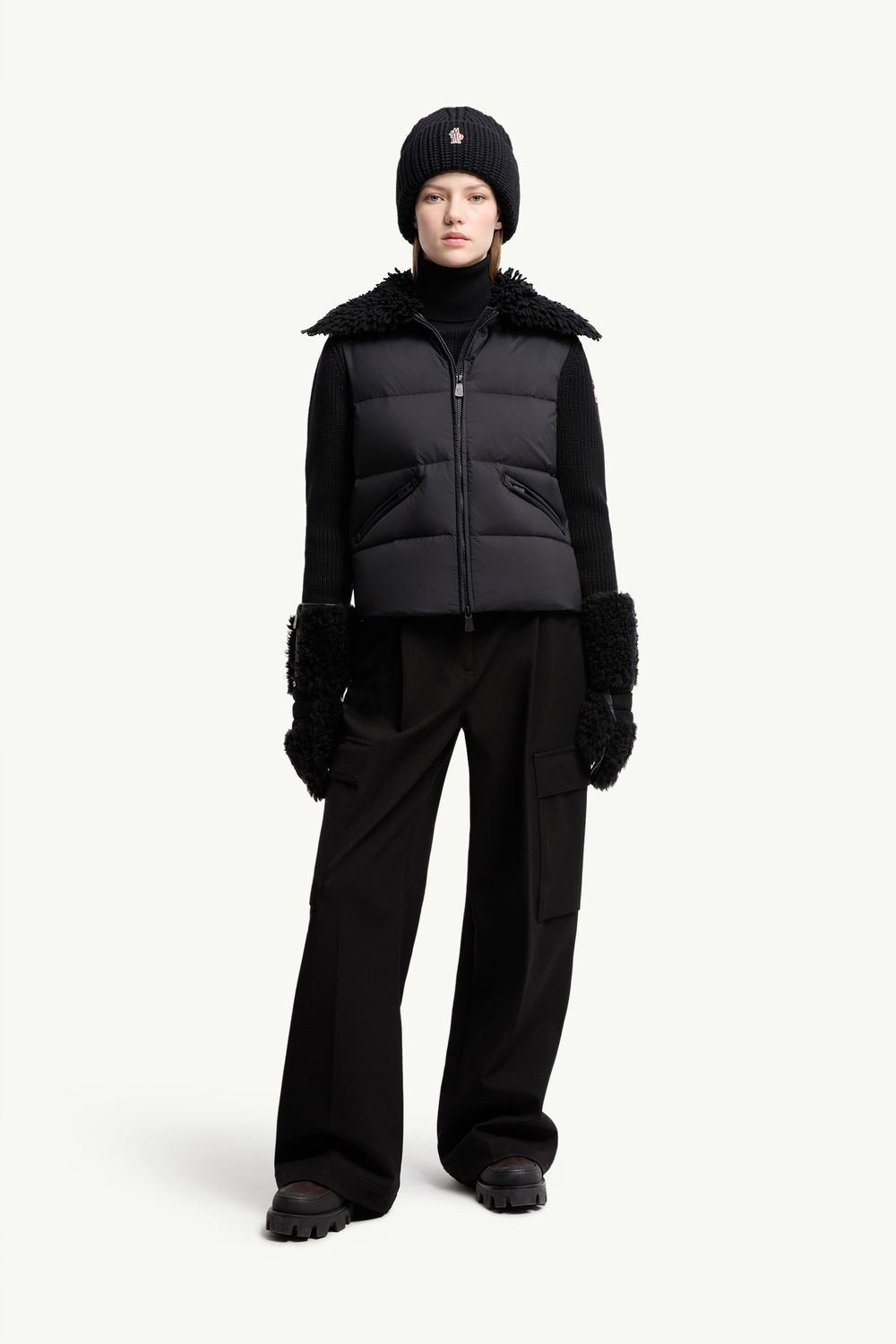 Padded Wool Zip-Up Cardigan Women Black Moncler 0