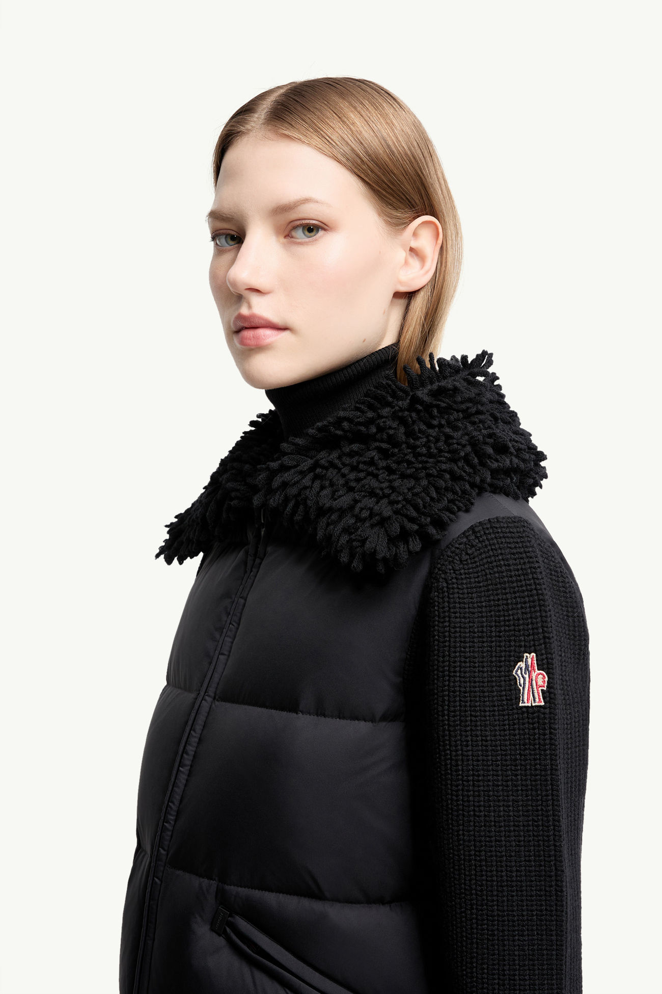 夾層羊毛拉鏈開襟毛衣 女士 黑色 Moncler 1