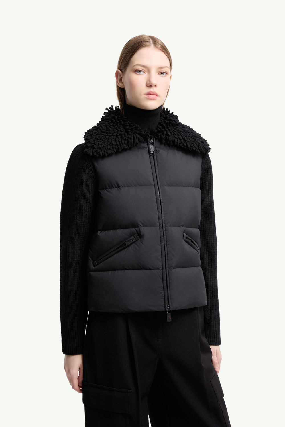 Padded Wool Zip-Up Cardigan Women Black Moncler 3