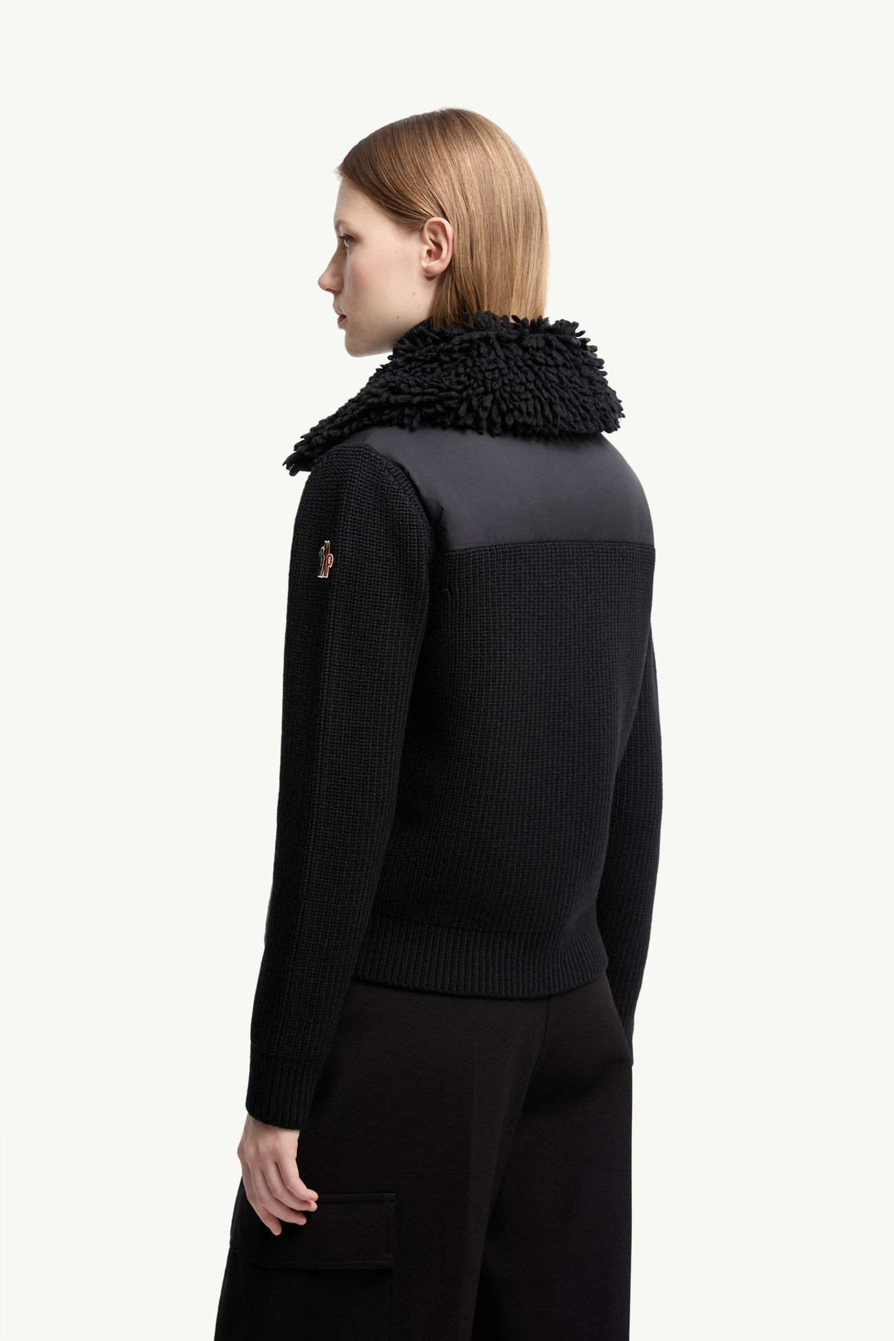 Wattierte Strickjacke aus Wolle mit Reißverschluss Damen Schwarz Moncler 4