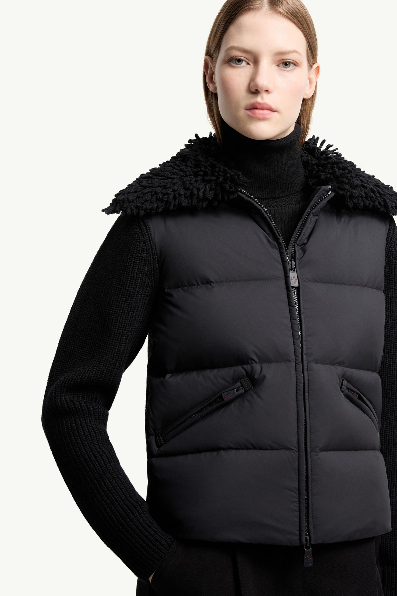 夾層羊毛拉鏈開襟毛衣 女士 黑色 Moncler 5