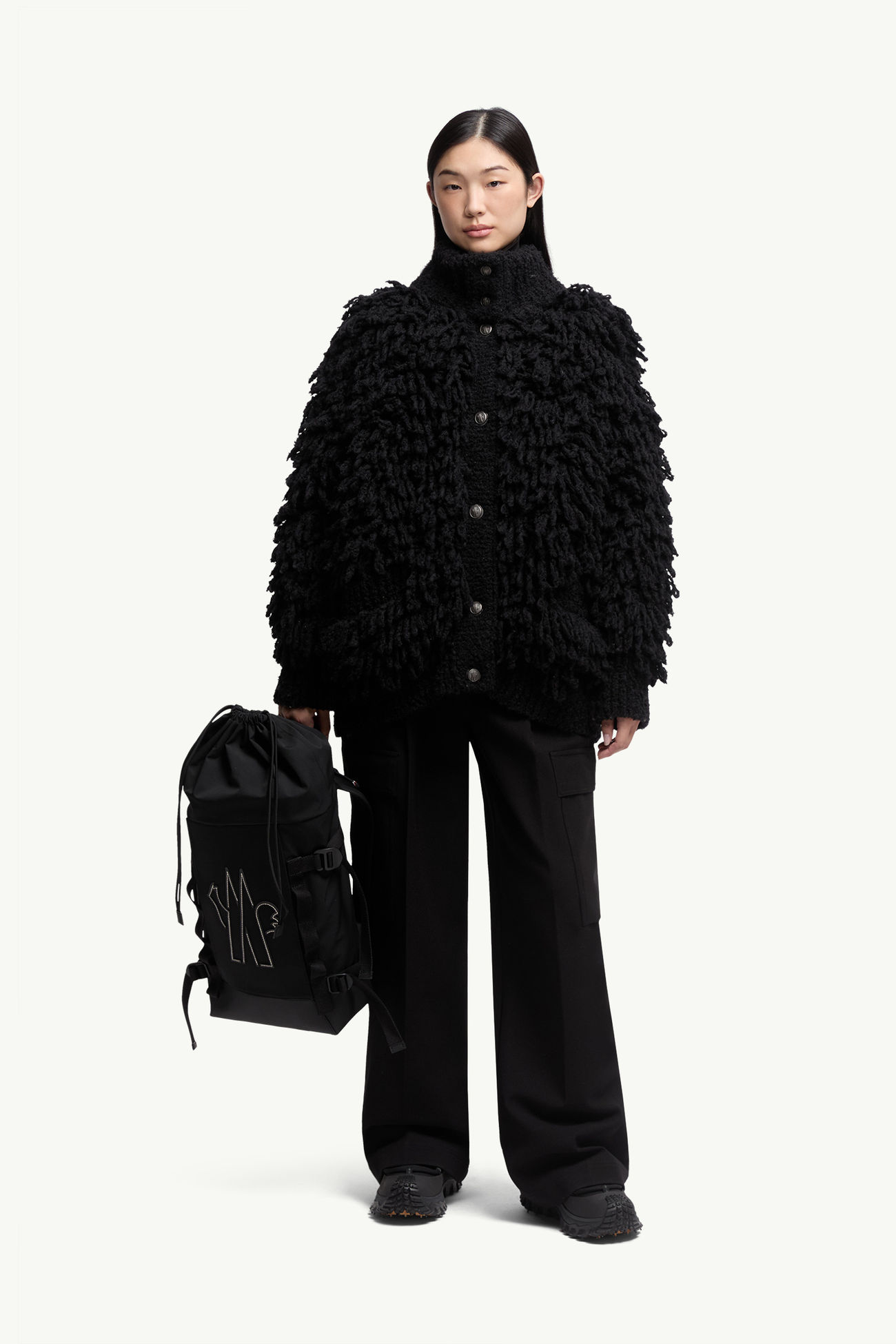 女士纹理羊毛混纺开衫 女士 黑色 Moncler 0