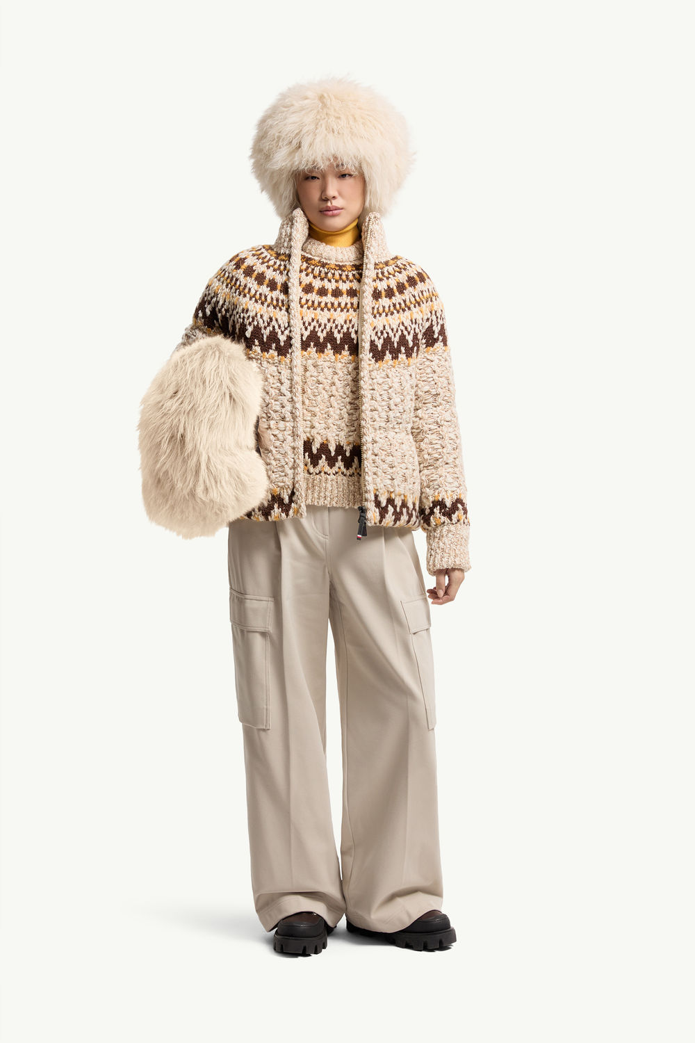 Girose Wool Blend Zip-Up Cardigan Women Beige & Brown Moncler 0