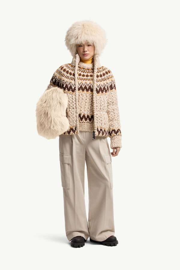 Girose Wool Blend Zip-Up Cardigan Women Beige & Brown Moncler 0