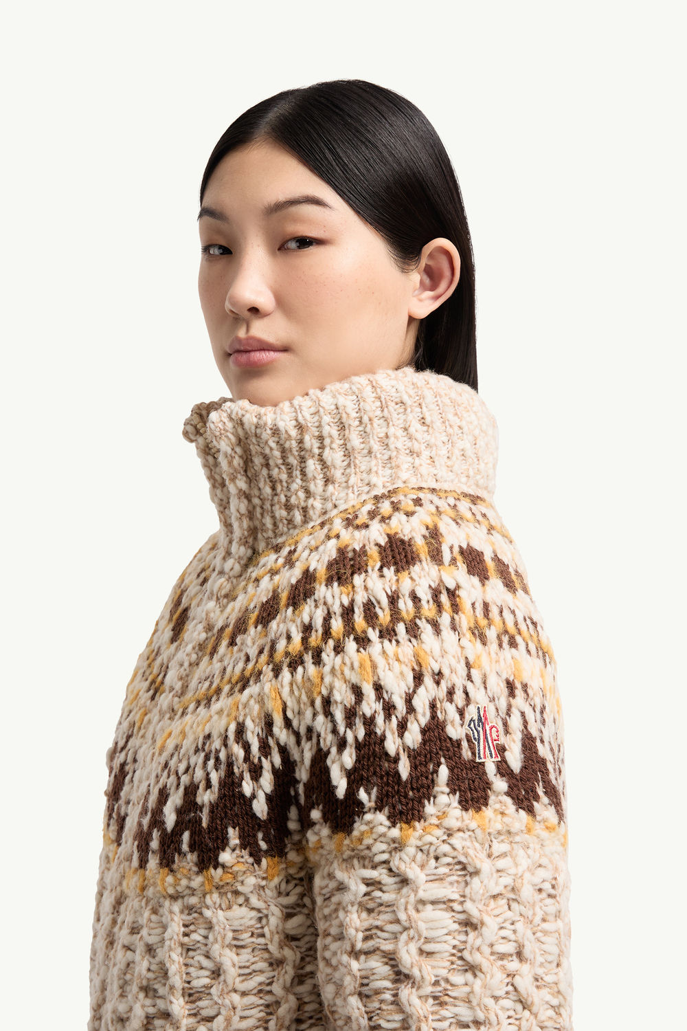 Girose Wool Blend Zip-Up Cardigan Women Beige & Brown Moncler 1