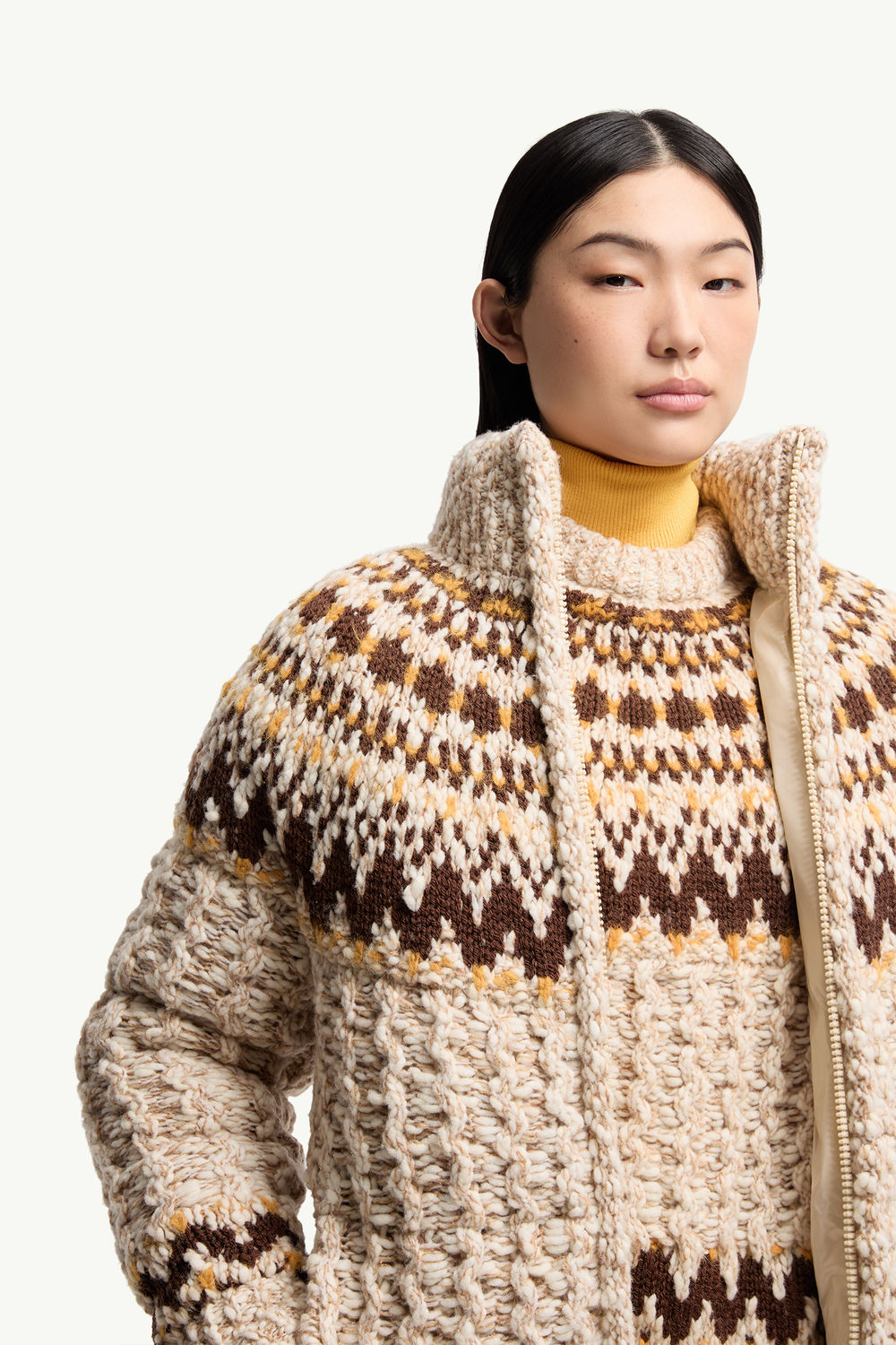 Girose Wool Blend Zip-Up Cardigan Women Beige & Brown Moncler 5