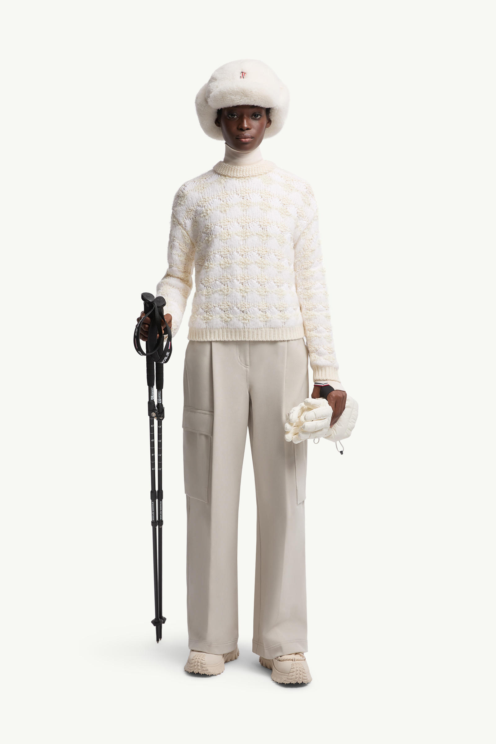 Jersey de rayas de mezcla de lana y alpaca Mujer Blanco Marfil Moncler 0