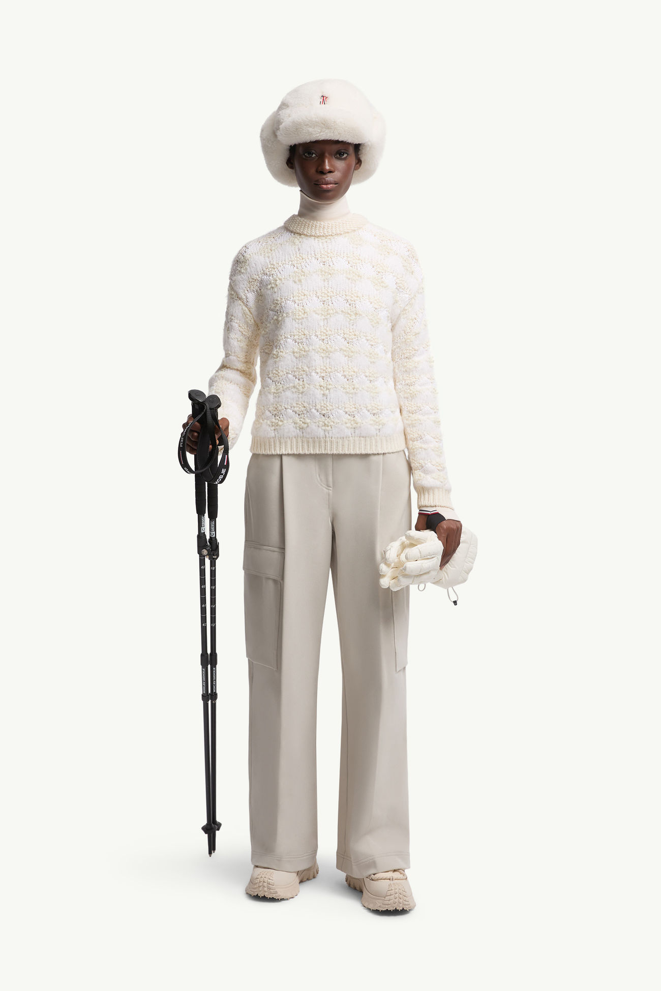 Pull rayé en mélange de laine et d’alpaga Femmes Blanc Ivoire Moncler 0