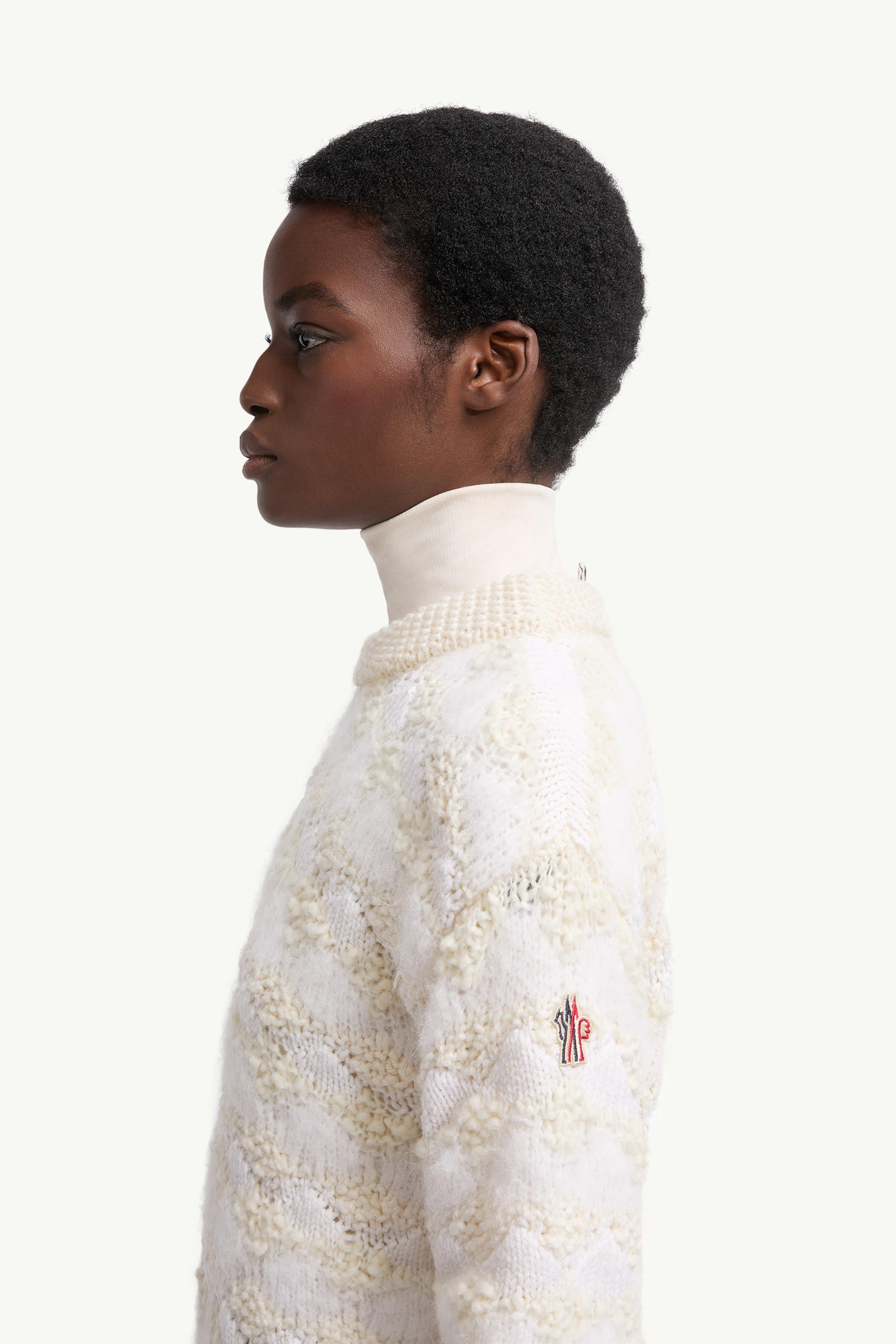 Jersey de rayas de mezcla de lana y alpaca Mujer Blanco Marfil Moncler 1